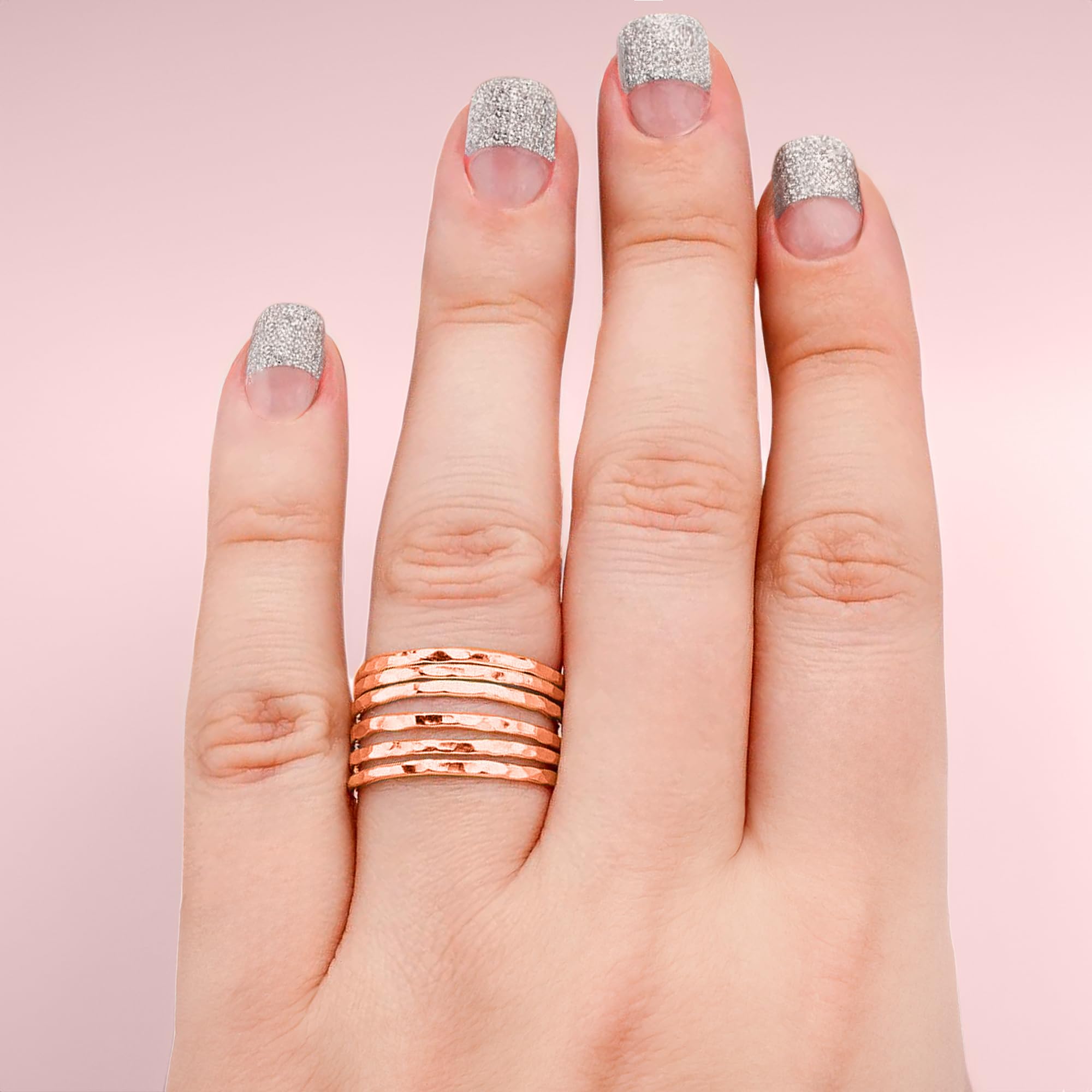 Hammered Stacking Ring Set - 1mm Thin Textured Band in 14K Rose Gold, Silver or Gold | Comfort Fit US Sizes 4-12 | Perfect for Layering, Wedding Bands & Everyday Jewelry