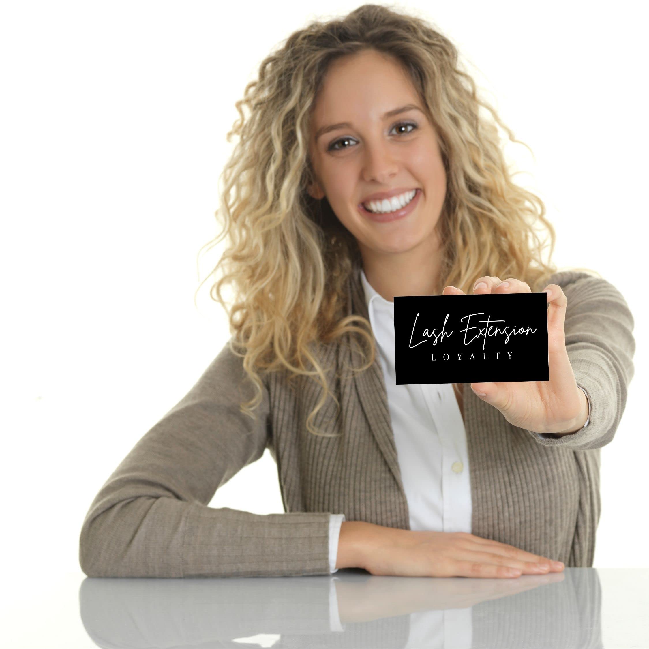 50 Pack Lash Extension Loyalty Punch Cards | 2x3.5 Inch Eyelash Aftercare Cards | Minimalist Black & White Thank You Cards for Lash Artists | Matches Intake Forms & Symbols | Perfect for Client Retention & Salon Marketing