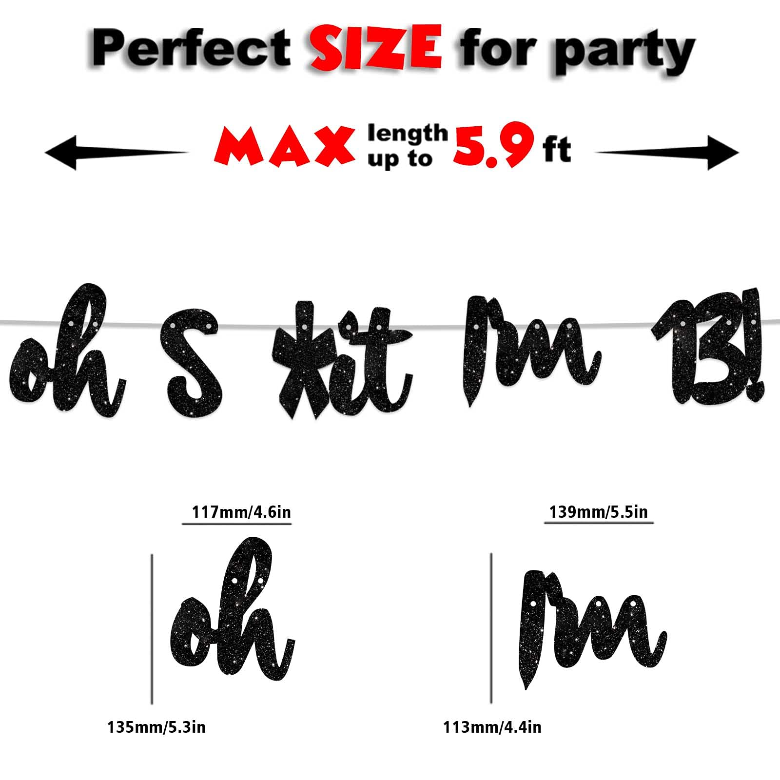 Glitter Black 'Oh I'm 13!' Birthday Banner Backdrop - Happy 13th Birthday Party Decor for Boys & Girls, Photo Studio Props, Theme Decorations - Perfect for 13th Birthday Parties, Photo Shoots & Teen Celebrations