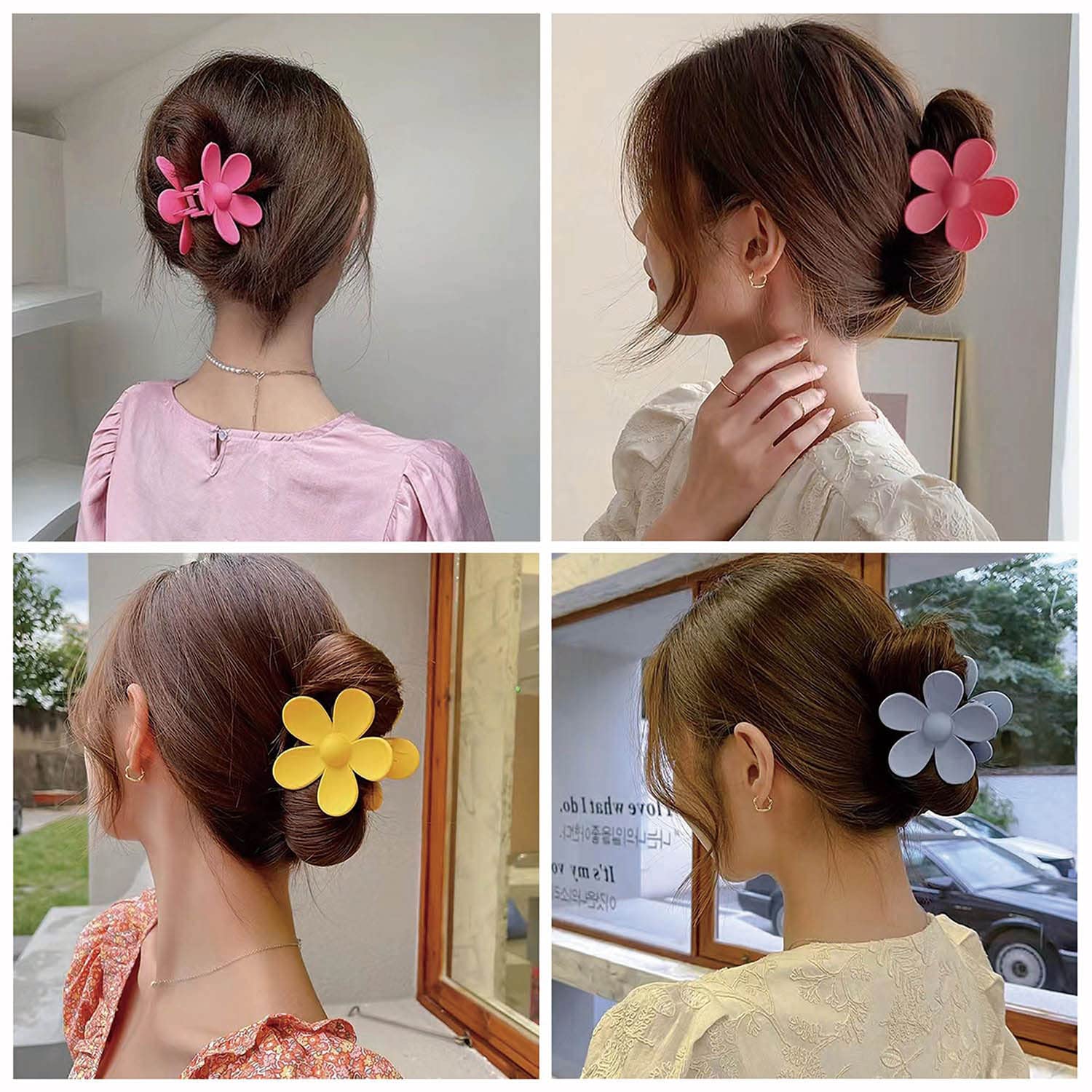 OWIIZI Jumbo Claw Clips for Thick Hair - 6PCS Large Strong Hold Hair Clips with Flower Design, Matte Finish in 6 Colors - Perfect for Women & Girls Hairstyles, Ponytails, Buns and Everyday Hair Accessories