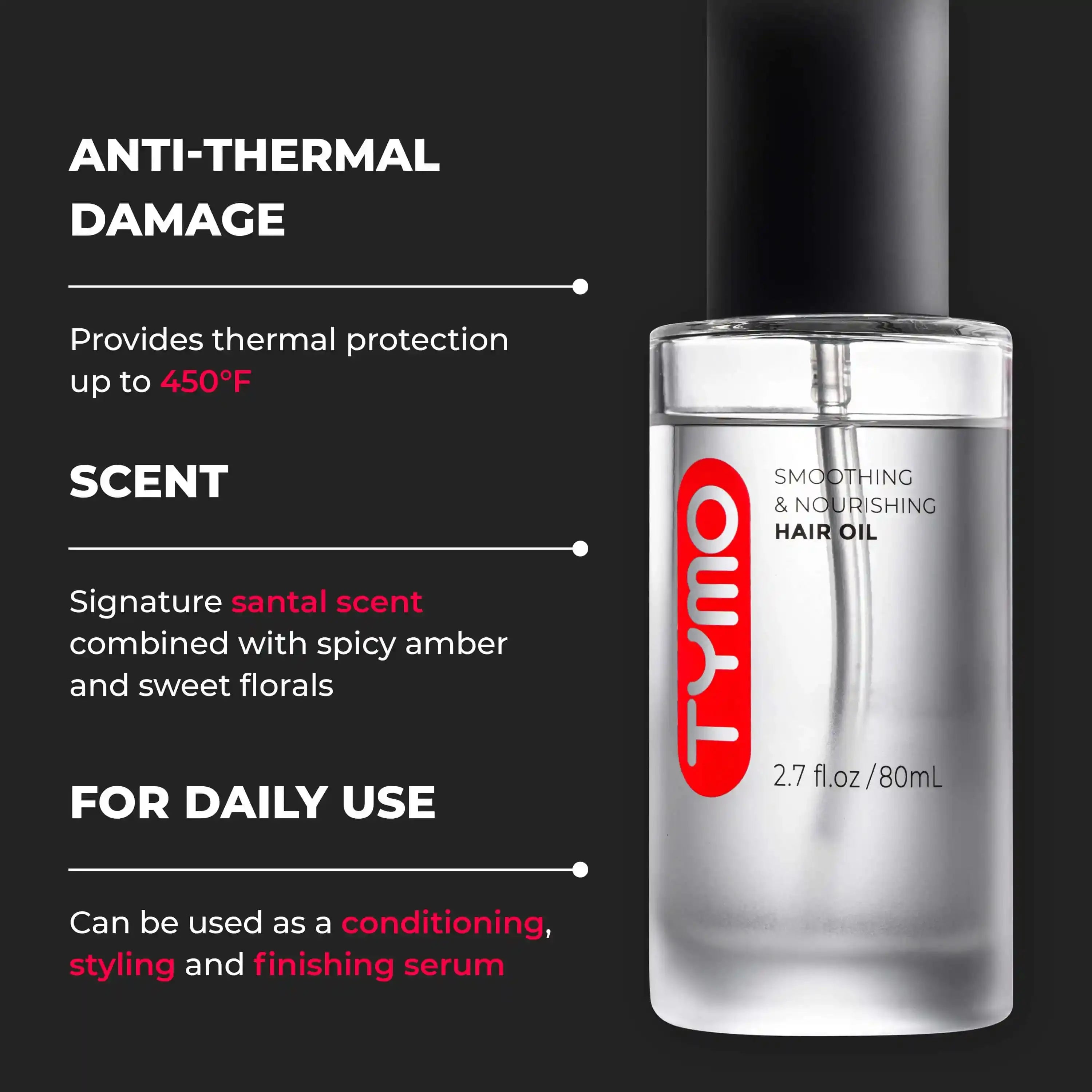 TYMO Anti-Thermal Hair Oil for Heat Protection & Shine - Perfect for Styling, Blow Drying & Flat Iron Use