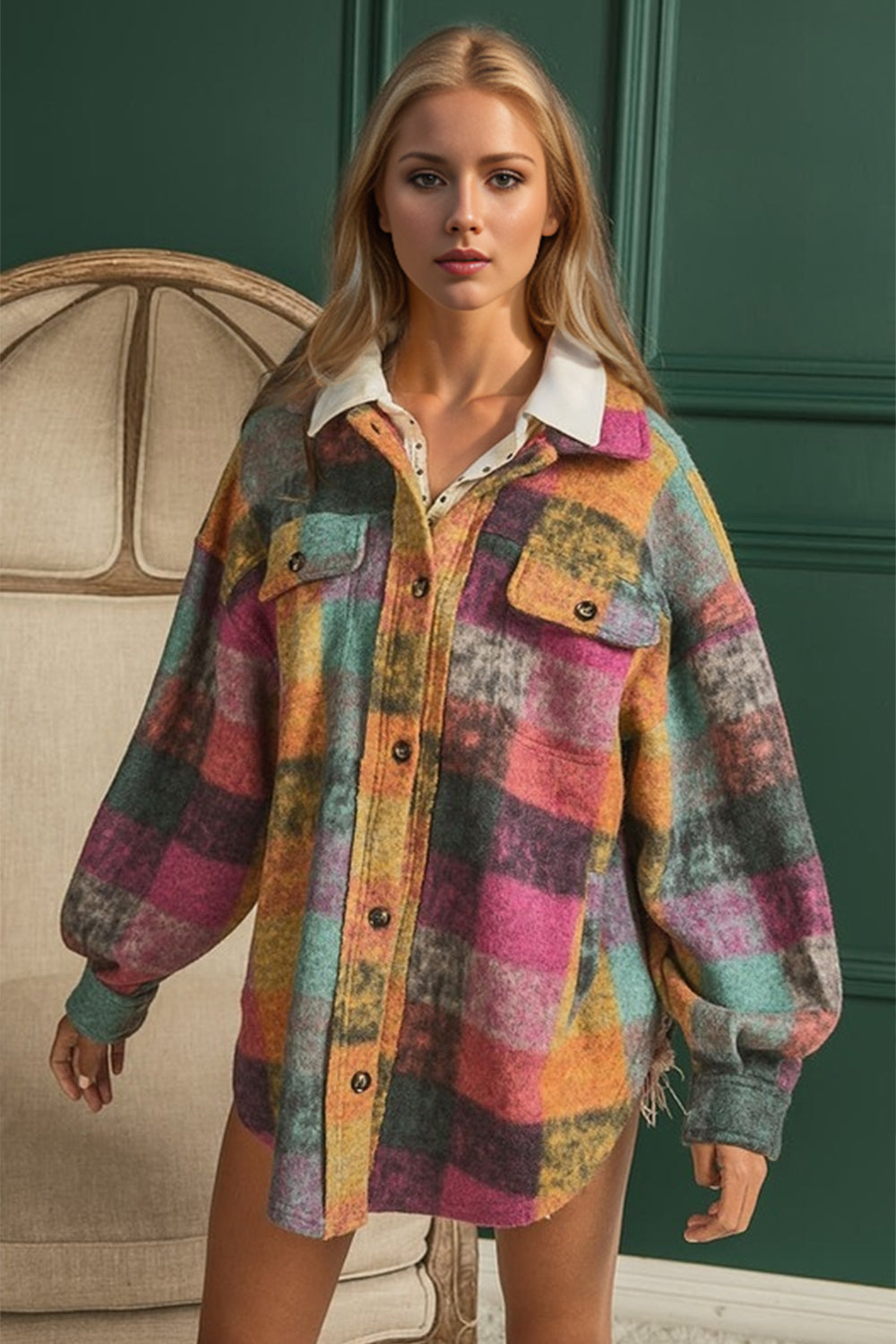 Double Take Full Size Button Up Plaid Shacket with Pockets - Stylish & Comfortable Overshirt for Men & Women | Perfect for Casual Outings, Outdoor Adventures & Layered Fall/Winter Fashion