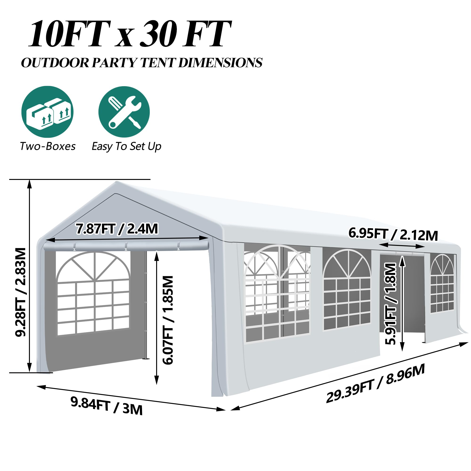 10' x 30' Heavy Duty Canopy Tent - Waterproof Outdoor Party Shelter with 4 Sand Bags for Weddings, Birthday Parties, Picnics & Backyard Events | Perfect for Outdoor Gatherings, Festivals & Market Stalls