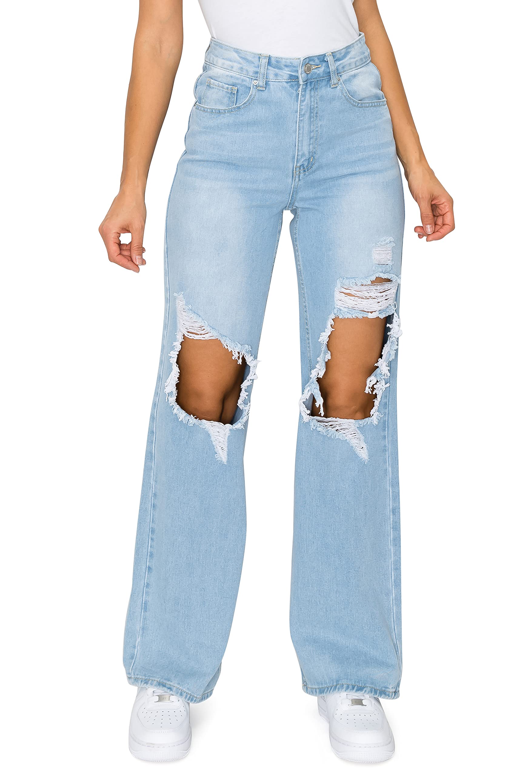Women's High Waisted Stretch Denim Jeans - Comfortable Casual Khaki & Blue Pants for Everyday Wear, Work & Weekend Outfits