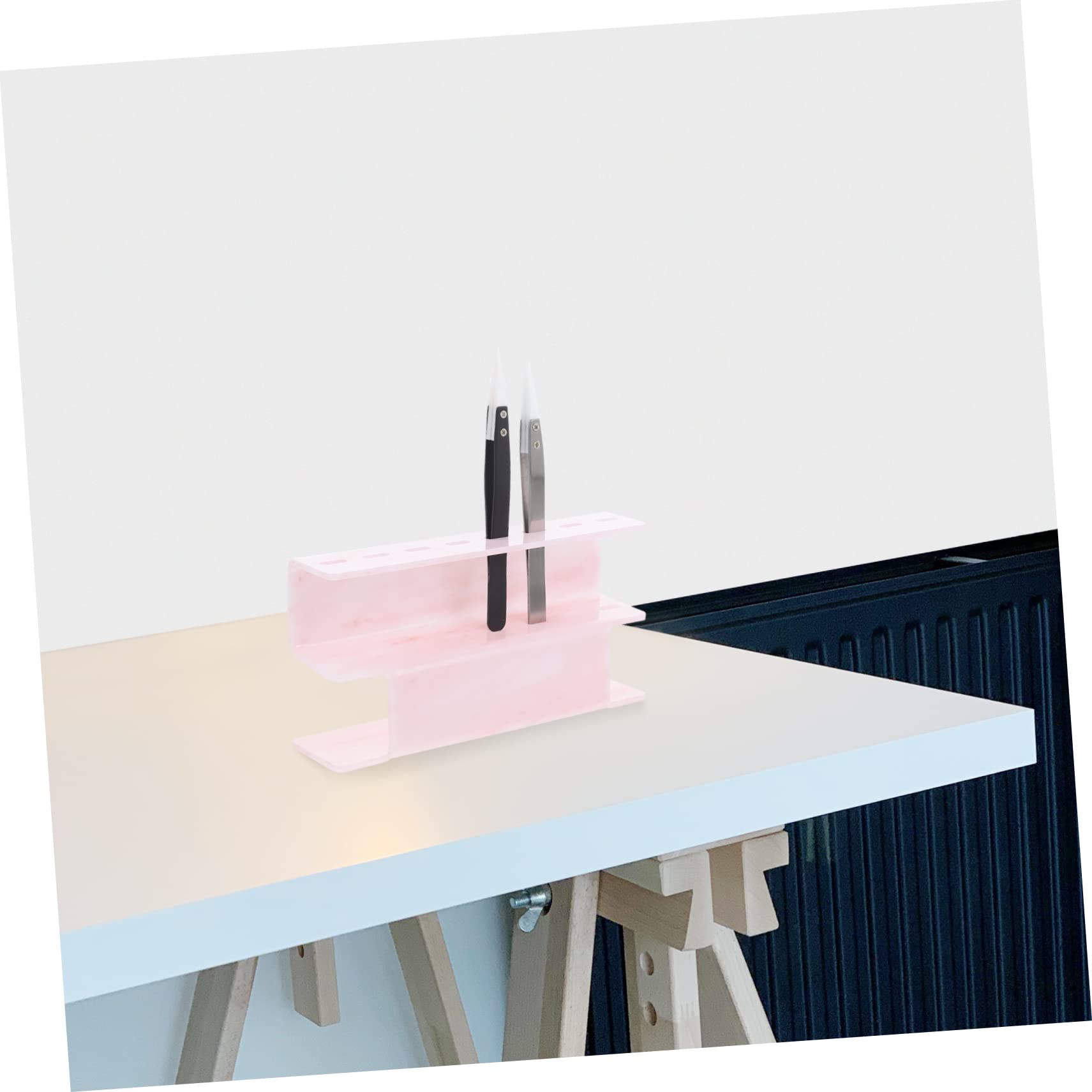 Marble Acrylic Tweezers Storage Rack - Organizer for Eyelash Tweezers, Eyeliner Tweezers & Beauty Tools with Lipstick Holder | Perfect for Salon, Makeup Artists & Home Vanity Organization