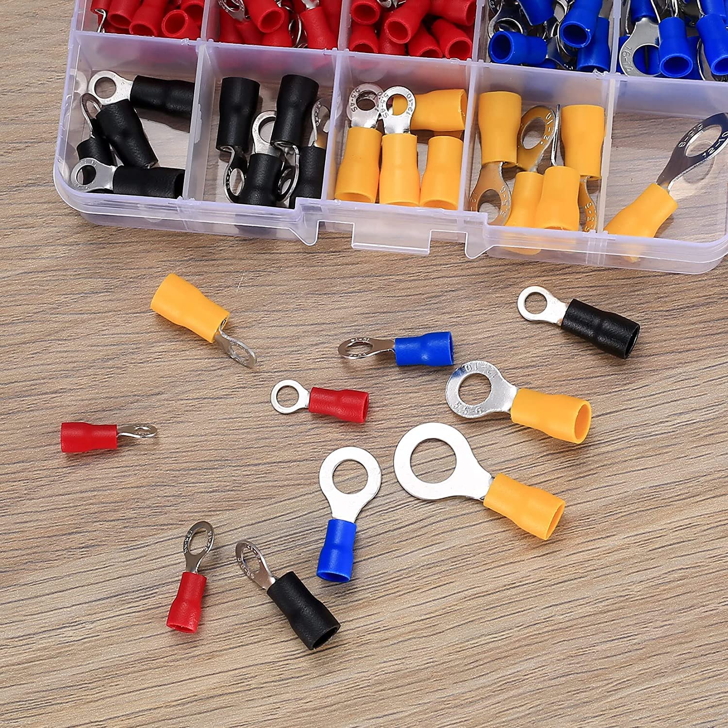 102 Pcs Disconnect Electrical O Ring Crimp Terminals Connectors Assortment Kit - Mixed Quick Wire Connectors for Automotive, Marine & Home Electrical Wiring - Insulated O Ring Terminals for Secure Connections