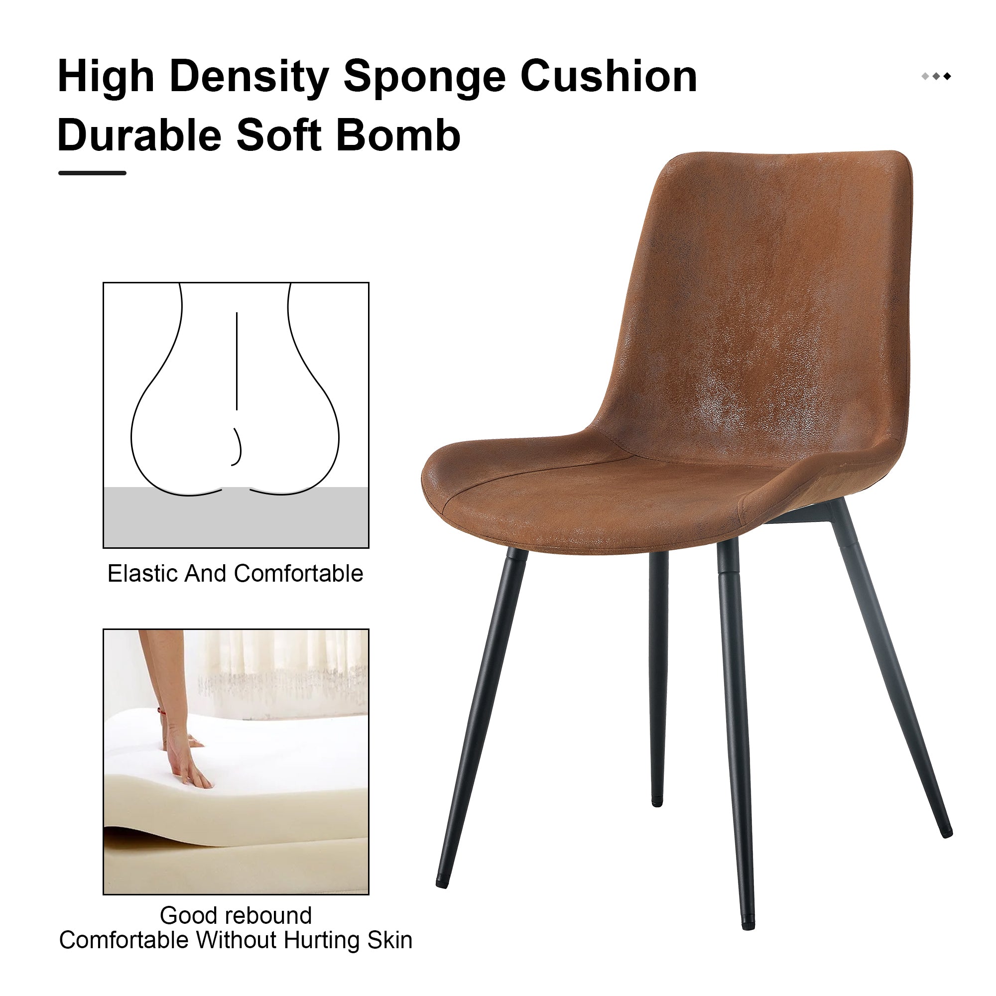 Premium Brown Suede Dining Chair with Black Metal Legs - Ergonomic Curved Cushion Design for Ultimate Comfort - Perfect for Restaurants, Kitchens, Bedrooms & Offices - Set of 6 Modern Chairs for Home and Commercial Use