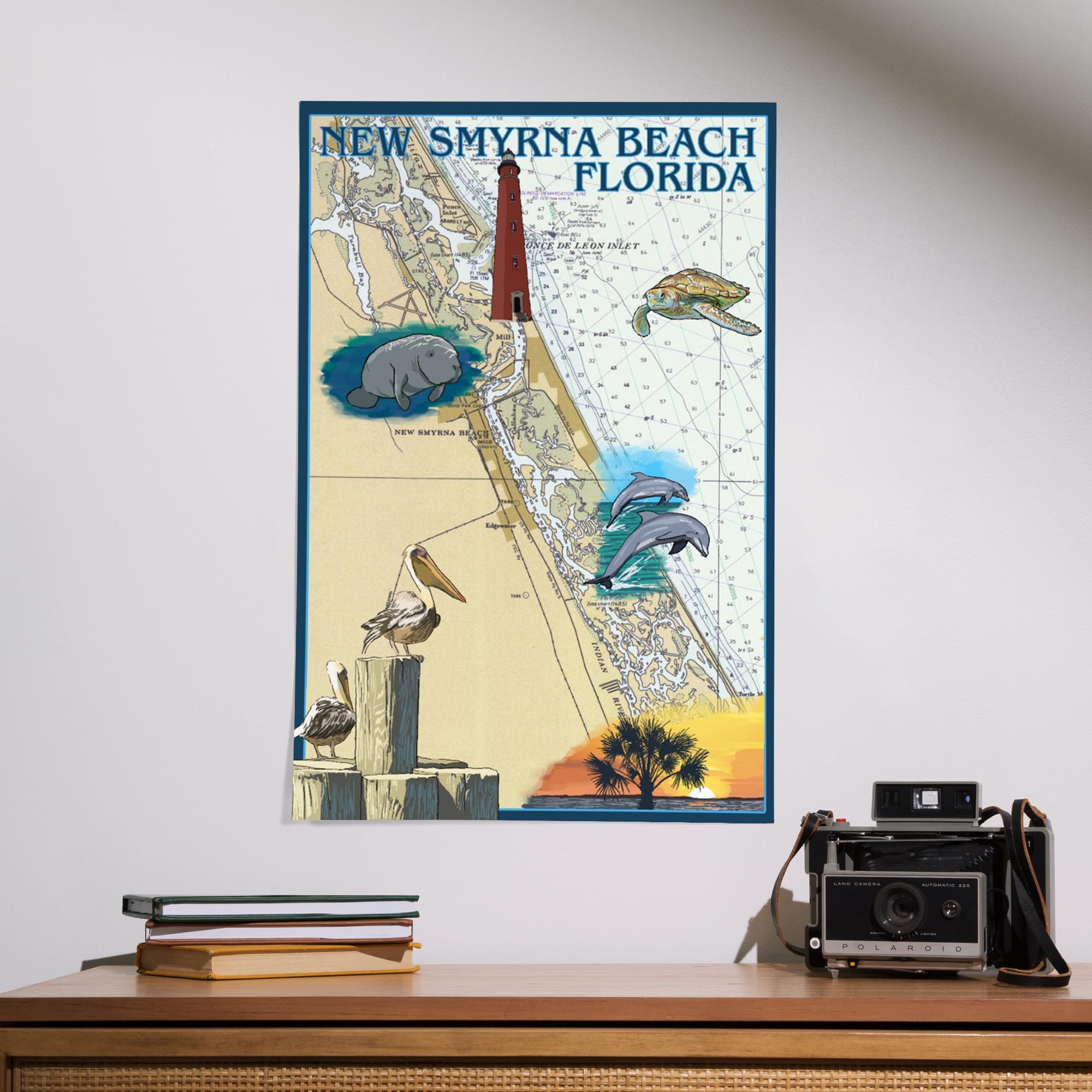 Lantern Press 16x24 Inch Giclee Art Print - New Smyrna Beach Florida Nautical Chart Wall Decor | Coastal Home Decor, Beach House Living Room & Office Wall Art