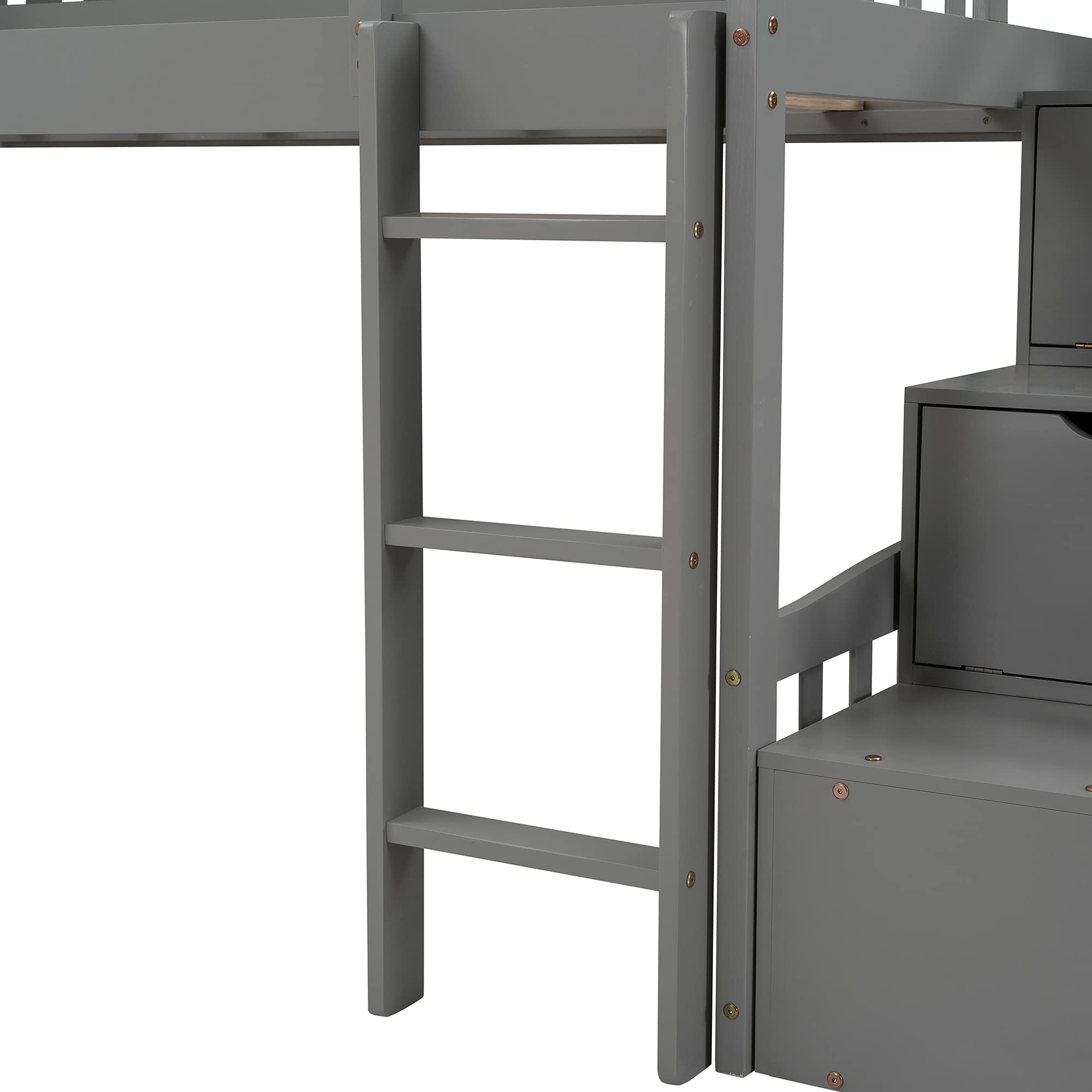 **Kids Twin Loft Bed with Slide & Storage - Solid Wood House Loft Bed with Pitched Roof, Guardrails, 3-Step Stairs, 2 Drawers (Gray & Wood) - Perfect for Small Bedrooms, Playrooms & Space-Saving Kids' Rooms**