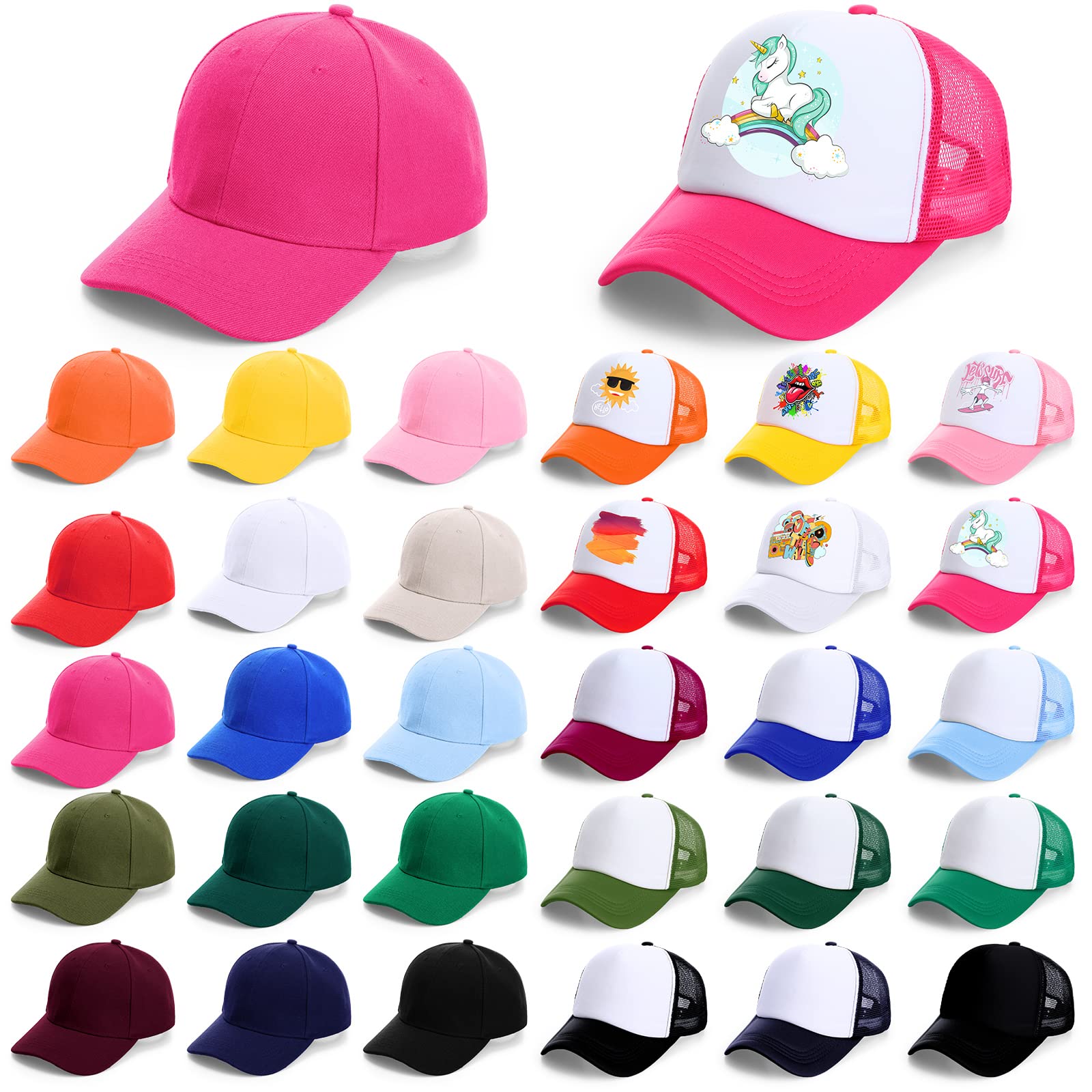 Janmercy 30 Pack Plain Blank Baseball Caps - Adjustable Sublimation Trucker Hats for Men & Women - Bulk DIY Customizable Hats for Outdoor Sports, Events, and Promotional Giveaways