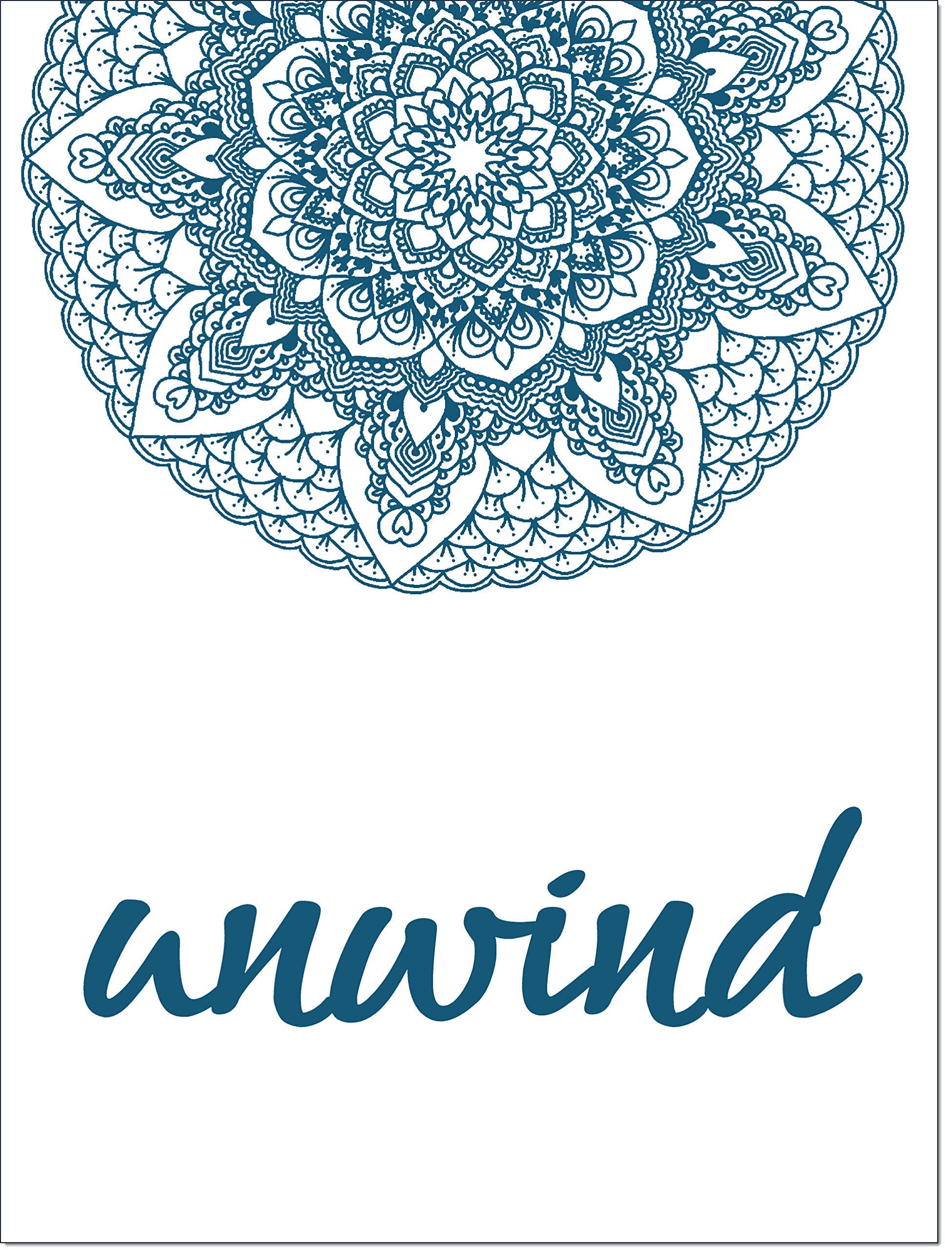 Mandala Flower Bathroom Wall Art - Set of 4 Unframed Inspirational Quote Prints in Dark Blue - Perfect for Bathroom Decor, Meditation Spaces & Gift Giving