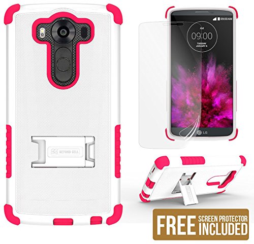 Rugged LG V10 Case with Kickstand & Screen Protector - White/Pink for H961N/H900/H901/VS990/F600 - Perfect for Outdoor & Daily Use