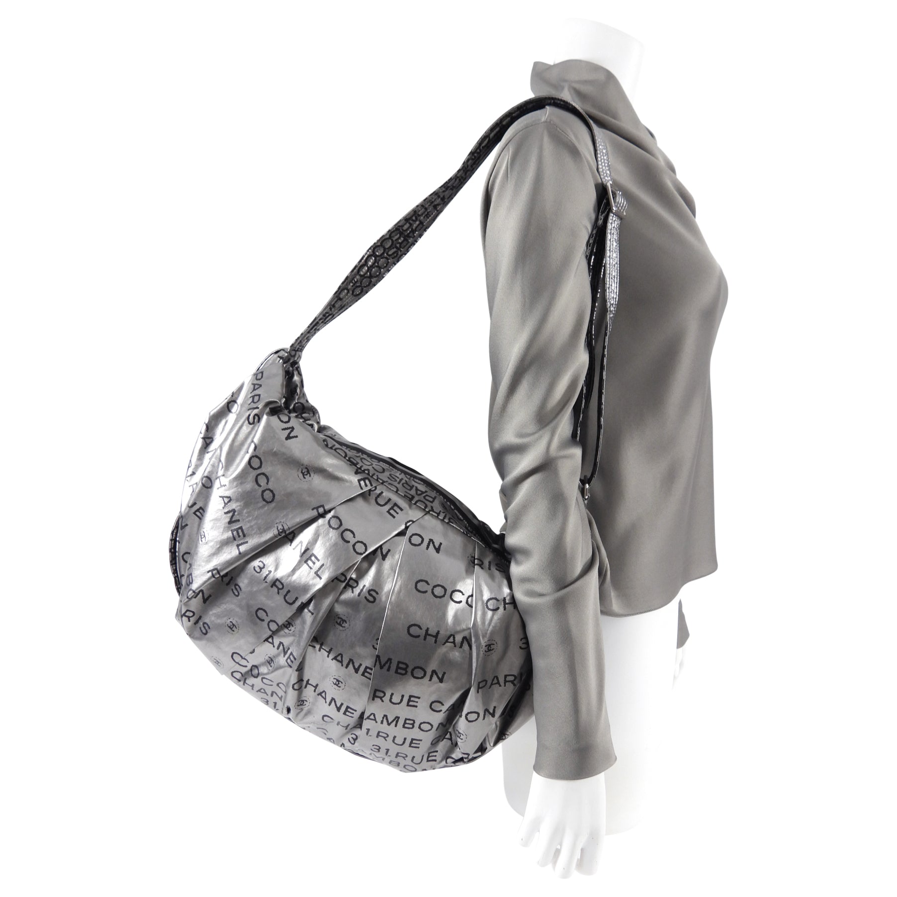 Chanel Silver Unlimited Nylon Hobo Shoulder Bag for Women - Luxury Designer Handbag for Everyday Use, Travel & Shopping
