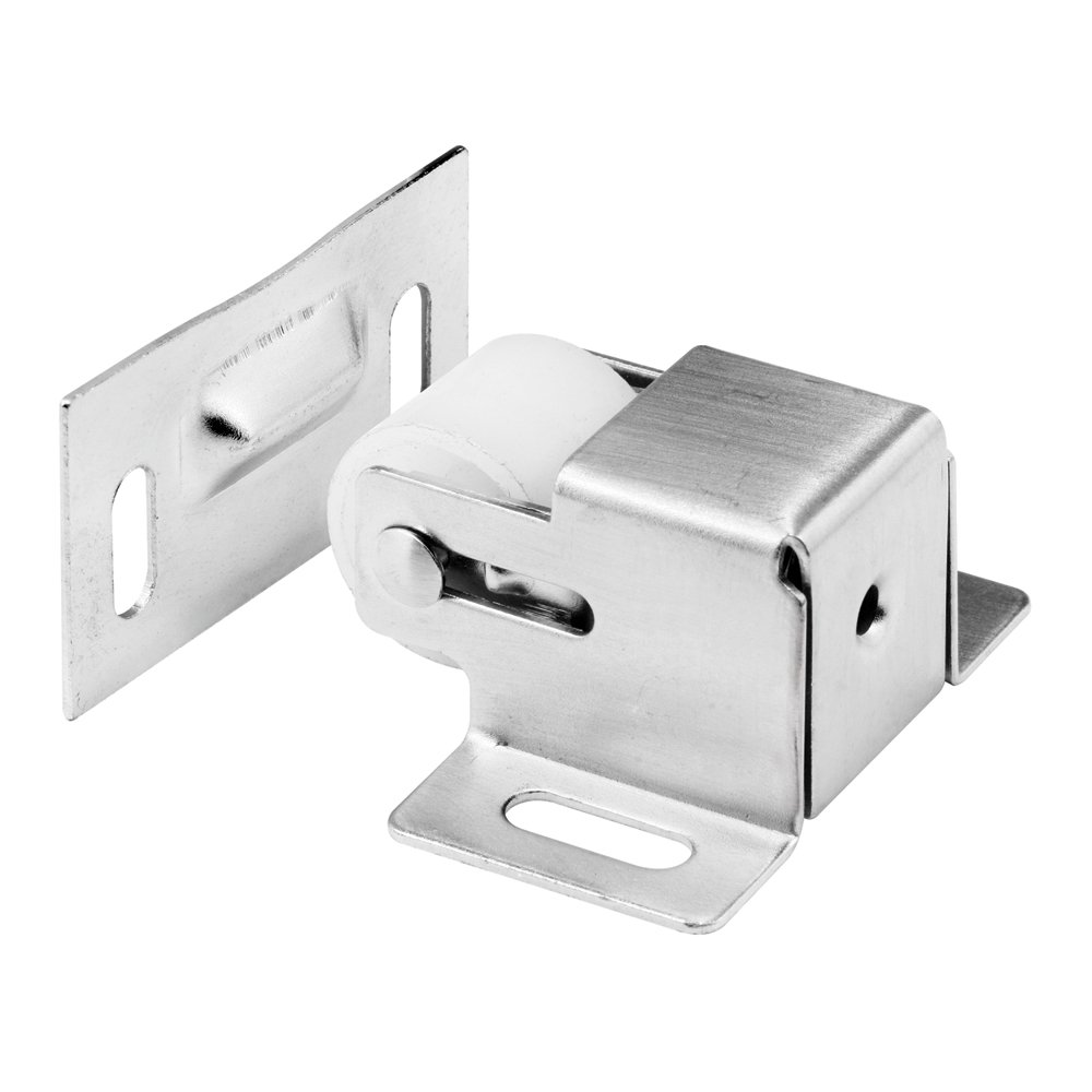 Prime-Line N 7386 Cabinet Door Roller Catch - Satin Nickel Steel Housing & Strike - Single Pack - Perfect for Kitchen Cabinets, Wardrobes & Storage Units