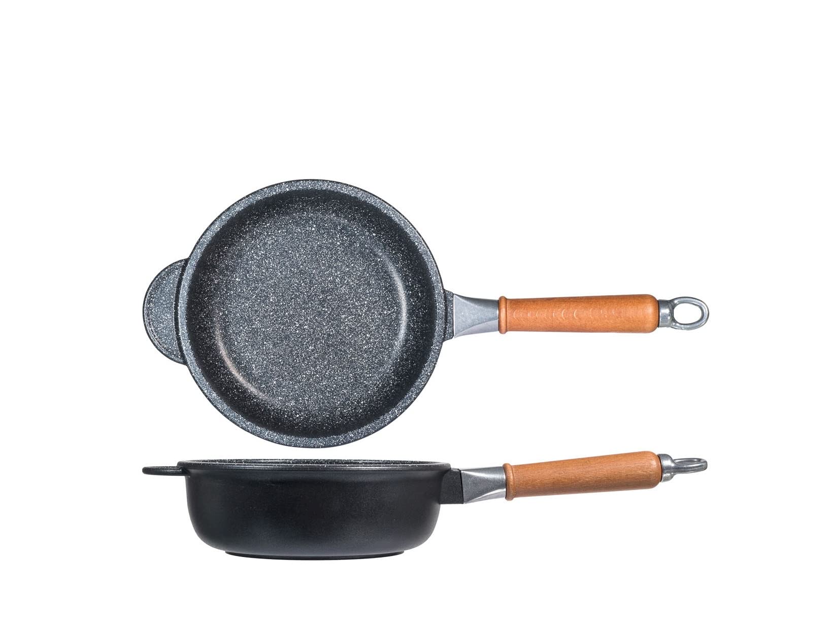 Non-Stick Frying Pan 20cm with Stone Wood Handle - H&H Black Skillet for Sauteing, Frying & Cooking - Perfect for Home Kitchen & Restaurant Use