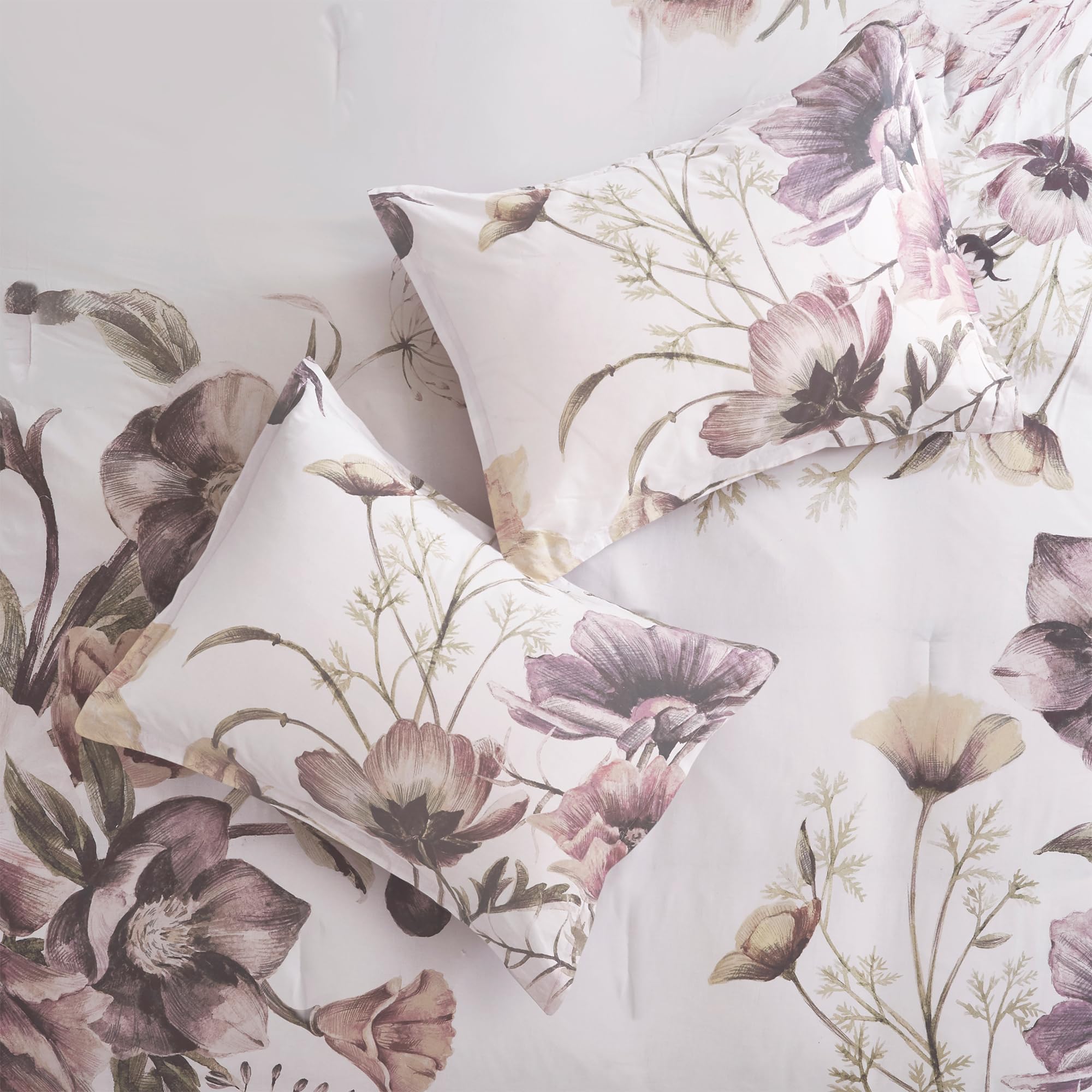 Madison Park Floral Queen Comforter Set - 8 Piece Cotton Rich Bedding Collection with Shams, Bed Skirt & Décor Pillow | Shabby Chic Feminine Design for All Seasons | Perfect for Master Bedroom, Guest Room & Cozy Home Decor