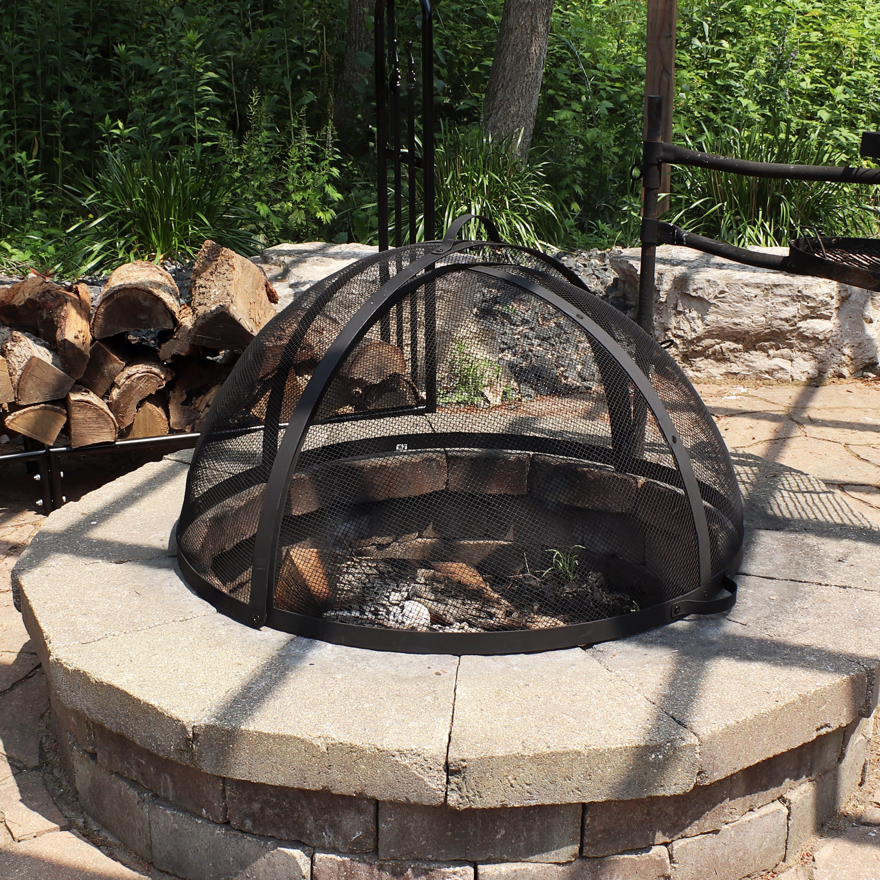 Easy Access Steel Fire Pit Spark Screen Cover - Durable & Rust-Resistant for Outdoor Camping, Backyard, Patio & Bonfire Safety