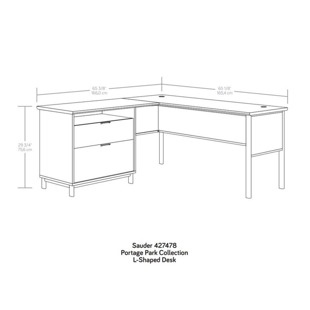 Pemberly Row Engineered Wood L-Shape Desk in Kiln Acacia Brown - Modern Home Office Desk for Small Spaces, Gaming & Study - Sturdy Workstation with Storage Shelf