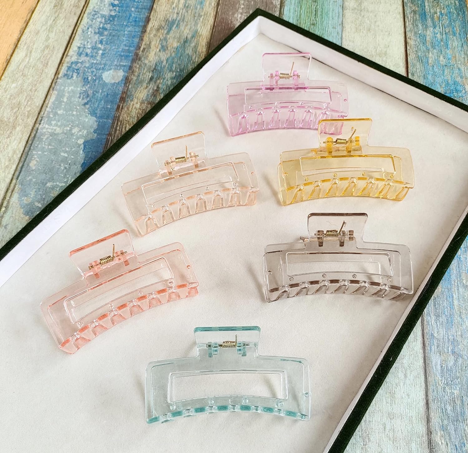 RUBELA Large Pearl Hair Claw Clips for Women - 6 Pack White & Multicolor Hair Clips - Perfect for Updos, Ponytails & Everyday Hairstyles