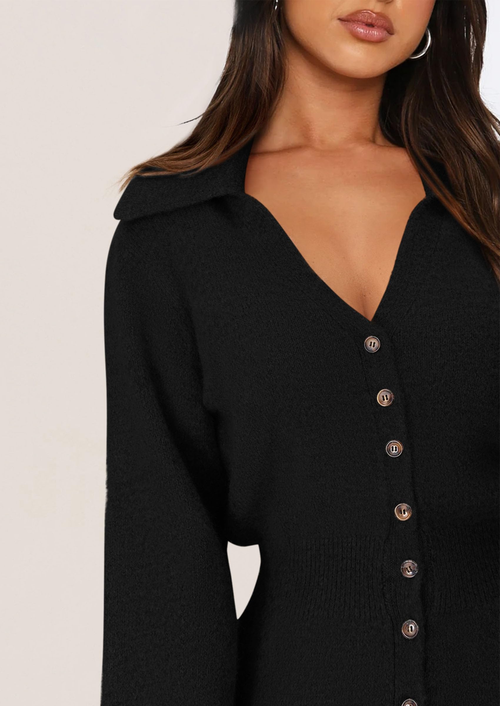 PRETTYGARDEN Women's 2025 Trendy Long Sleeve Button Down Sweater Dress - Spring Short Knit Dress for Casual Wear, Office Outfits & Date Nights
