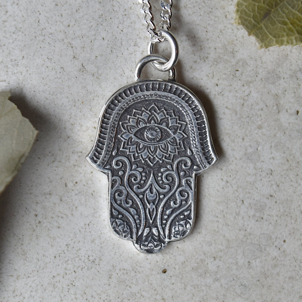 Hamsa Hand Silver Necklace for Women - Elegant Protection Jewelry for Everyday Wear, Gift for Her, Spiritual & Boho Style