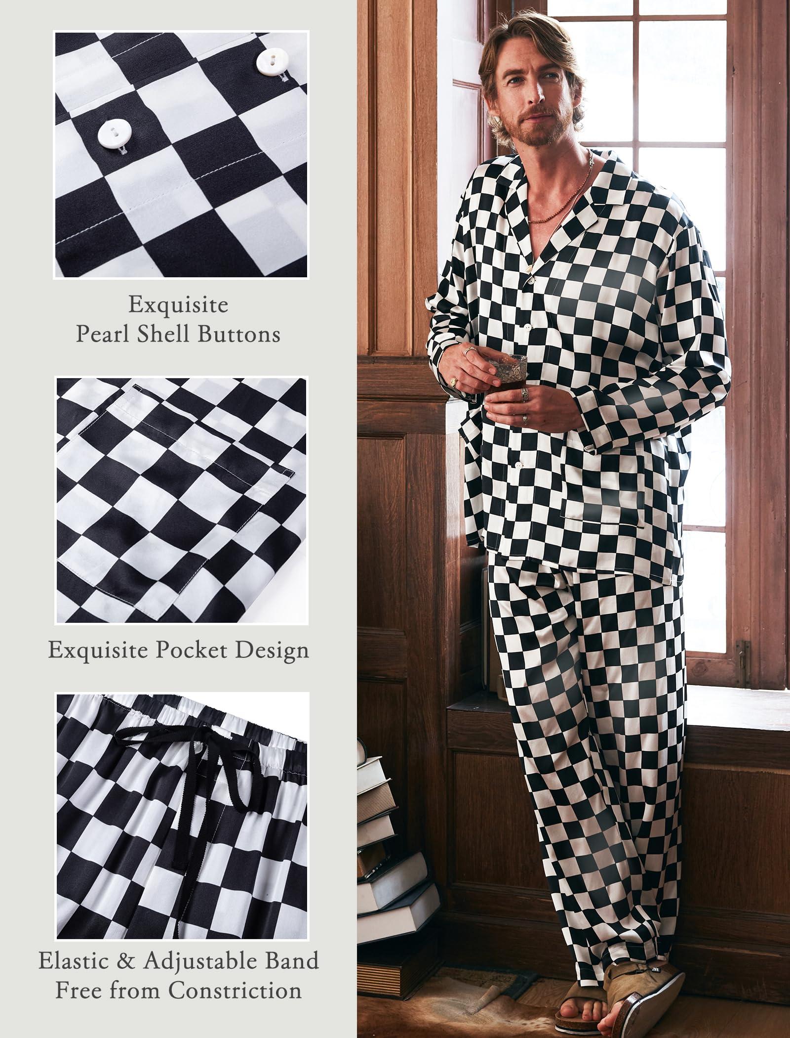 Luxury Silk Pajamas Set for Men - 2PC Long Sleeve Button-Down Sleepwear - Soft & Breathable Silk PJs for Comfortable Nightwear - Perfect for Lounging, Sleep & Relaxation at Home