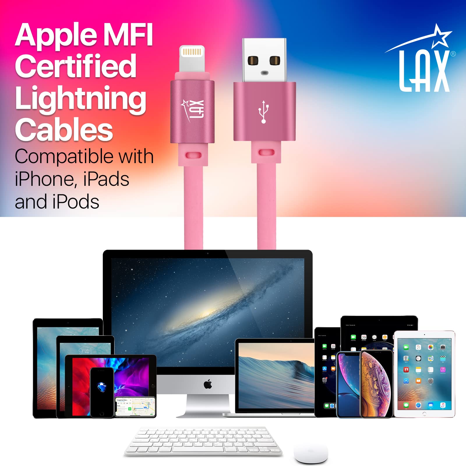 Glow in The Dark USB A to Lightning Cable 10ft - Fast Charging Cable for iPhone, iPad, iPod - Pink Apple MFi Certified Lightning Cable for All Apple Devices - Perfect for Night Use, Travel, and Home Charging