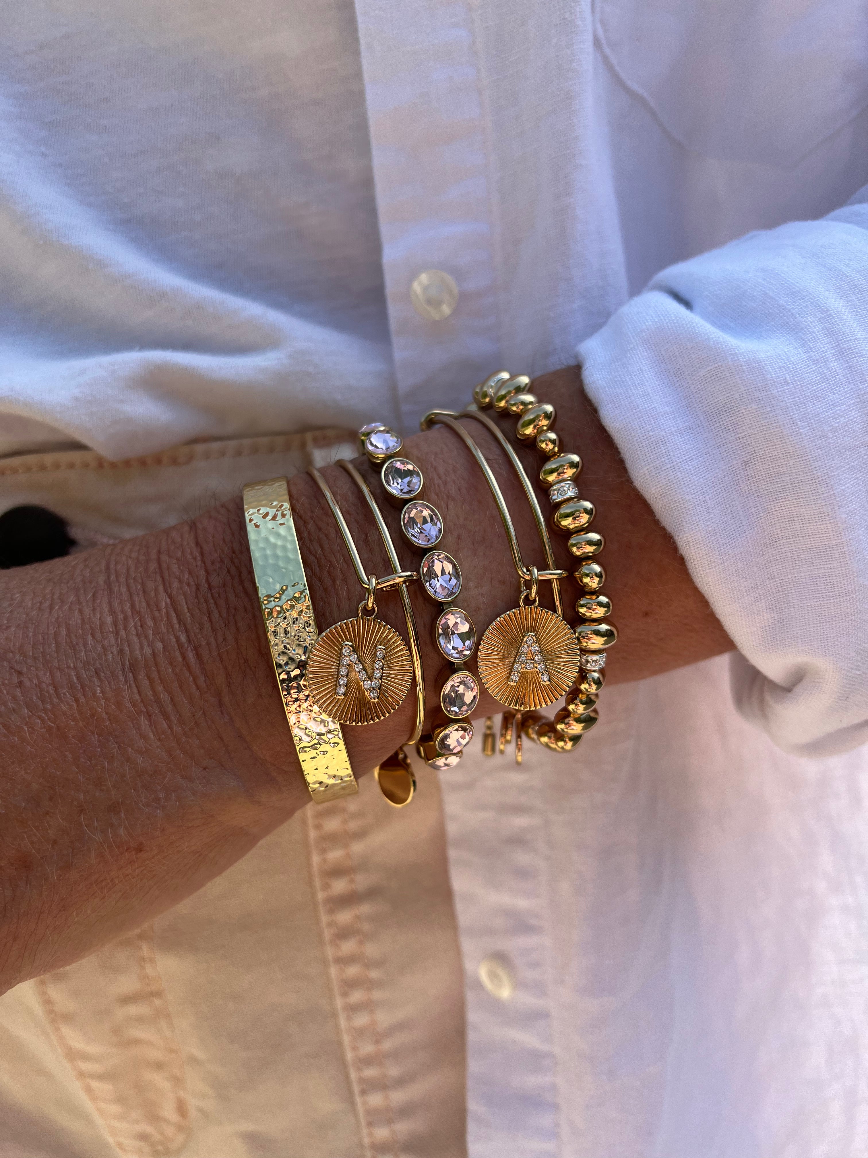 Initial A Pave Starburst Texture Bangle - Elegant Alphabet Jewelry for Women, Perfect for Gifts, Parties & Everyday Wear