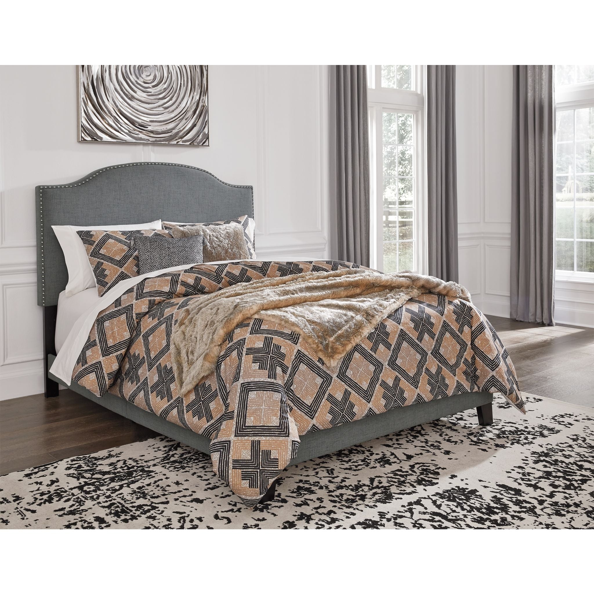 Adelloni King Size Upholstered Bed Frame with Headboard - Soft Gray Fabric - Modern Bedroom Furniture for Master Suite & Guest Room