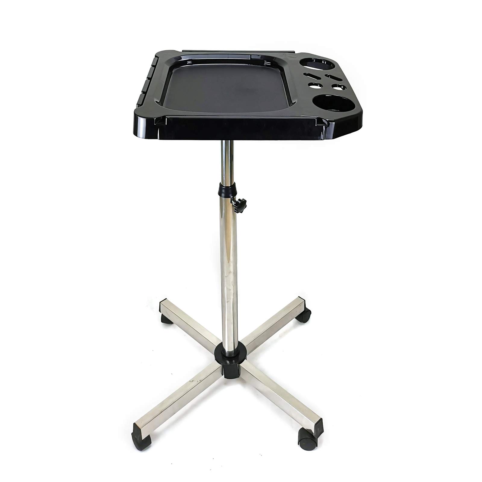 Premium Plastic & Alloy Salon Tray - Adjustable Height Rolling Beauty Trolley for Hair Styling, Spa & Tattoo Services | Professional Black/Silver Salon Organizer Tool | Ideal for Salon, Spa & Tattoo Parlor Organization