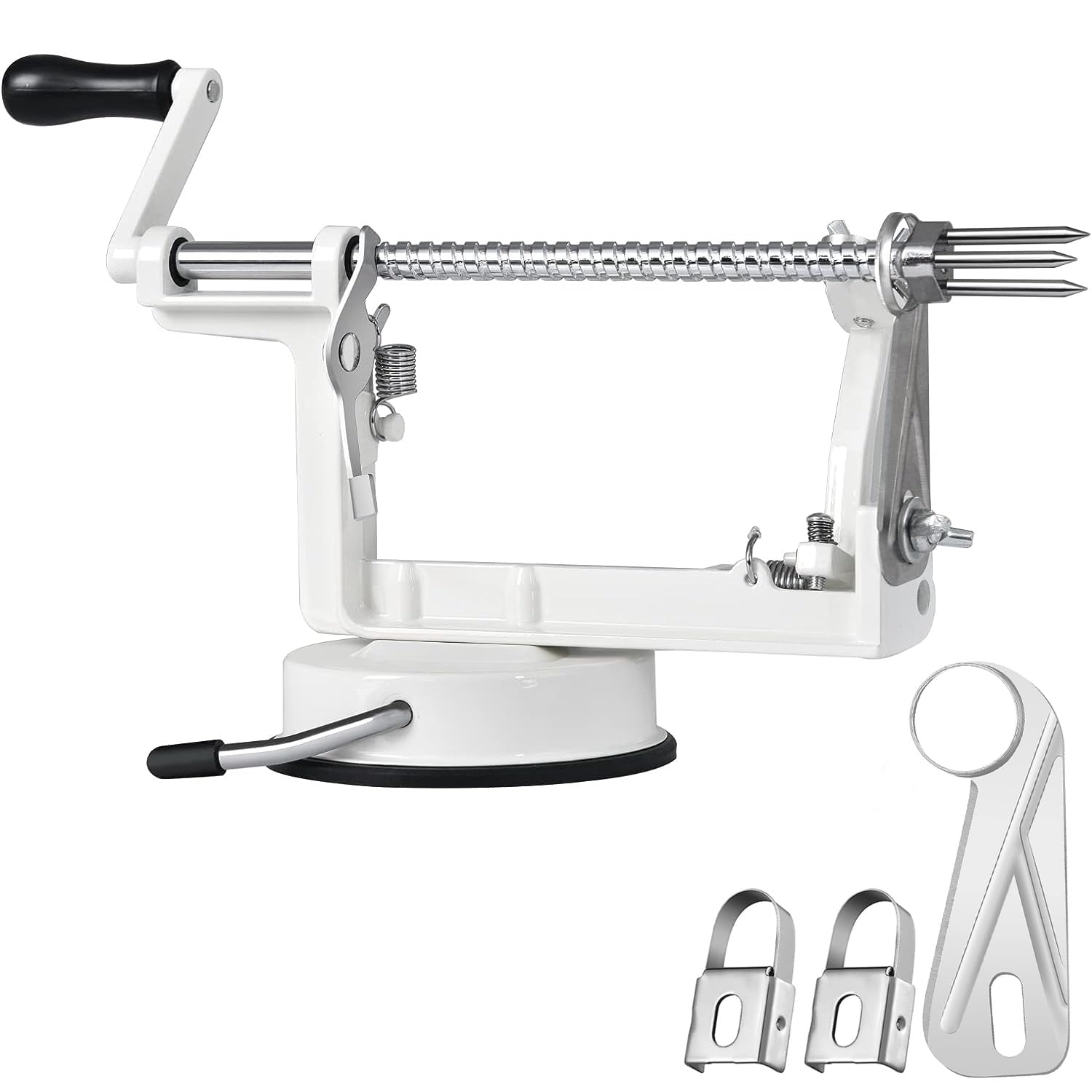 Stainless Steel Apple Peeler Slicer Corer with Powerful Suction Base - Easy Peel, Slice & Core Apples, Pears, Potatoes - Perfect for Baking, Cooking, Meal Prep & Kitchen Essentials (White)