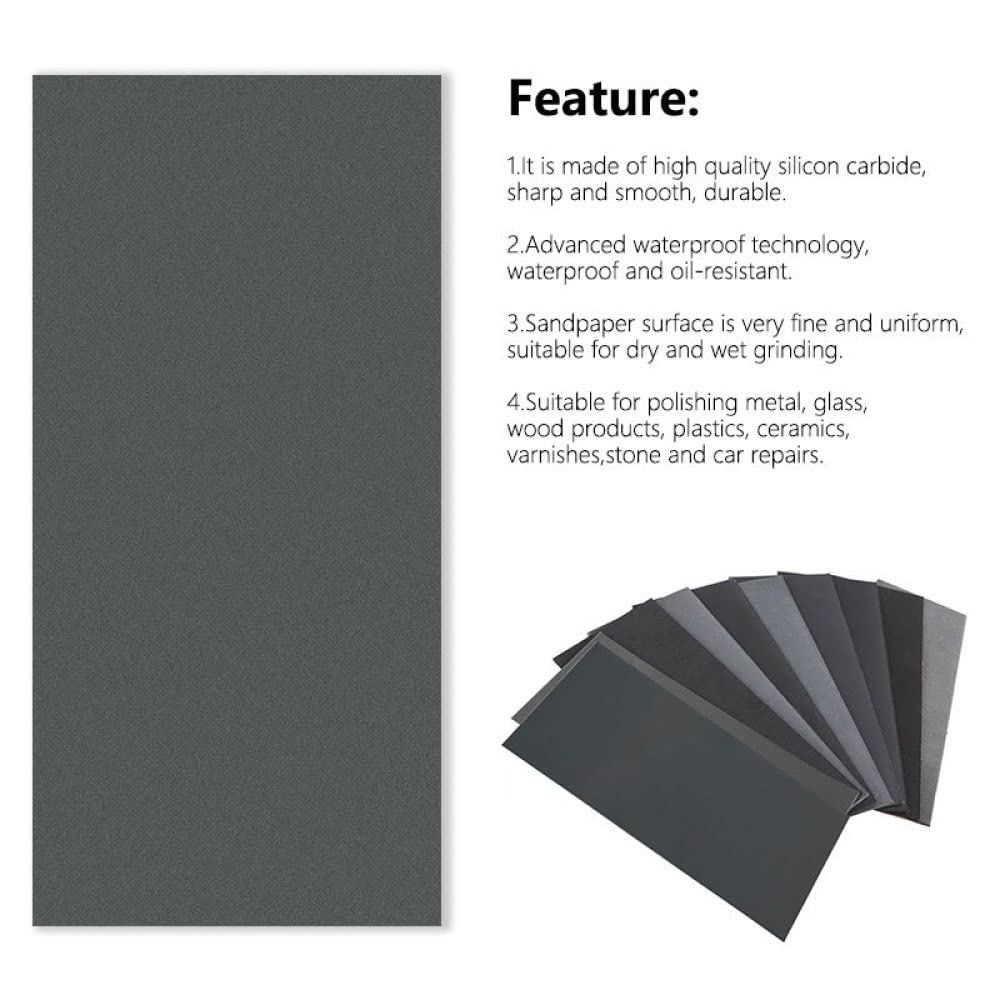 75-Piece Waterproof Wet/Dry Sandpaper Set - 120 to 5000 Grit for Wood, Metal & Auto Polishing - 230x93mm Abrasive Sanding Paper for DIY, Crafts & Automotive Refinishing