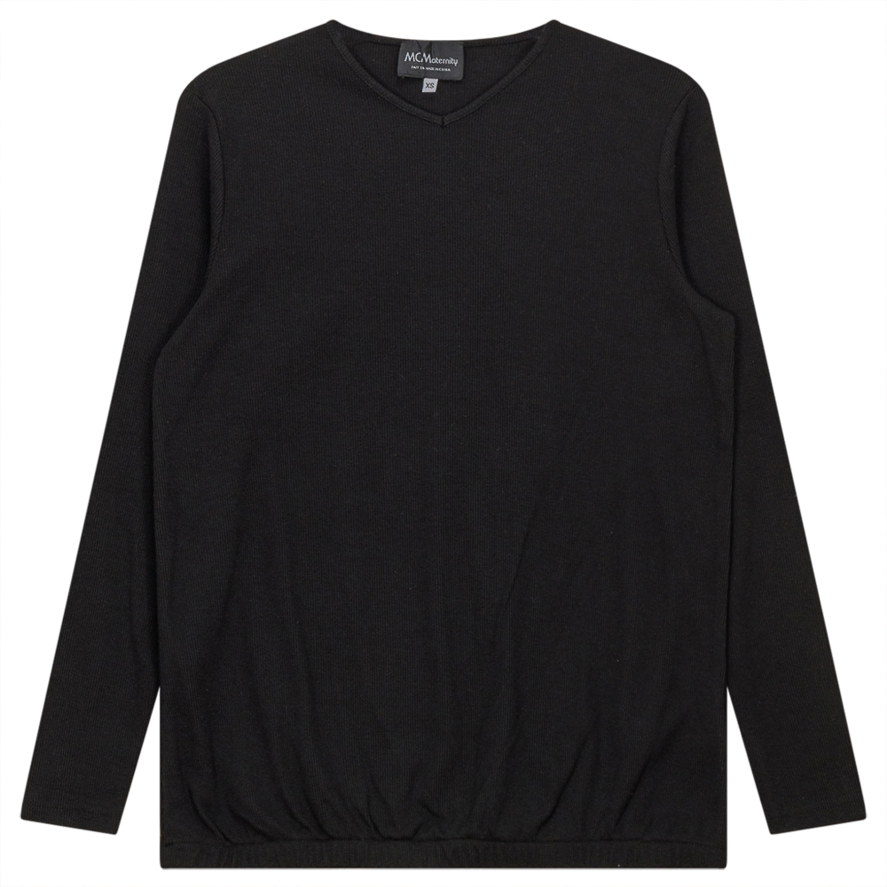 Ribbed Maternity V-Neck Bubble Top - Comfortable & Stylish Pregnancy Shirt for Casual Wear & Maternity Photos