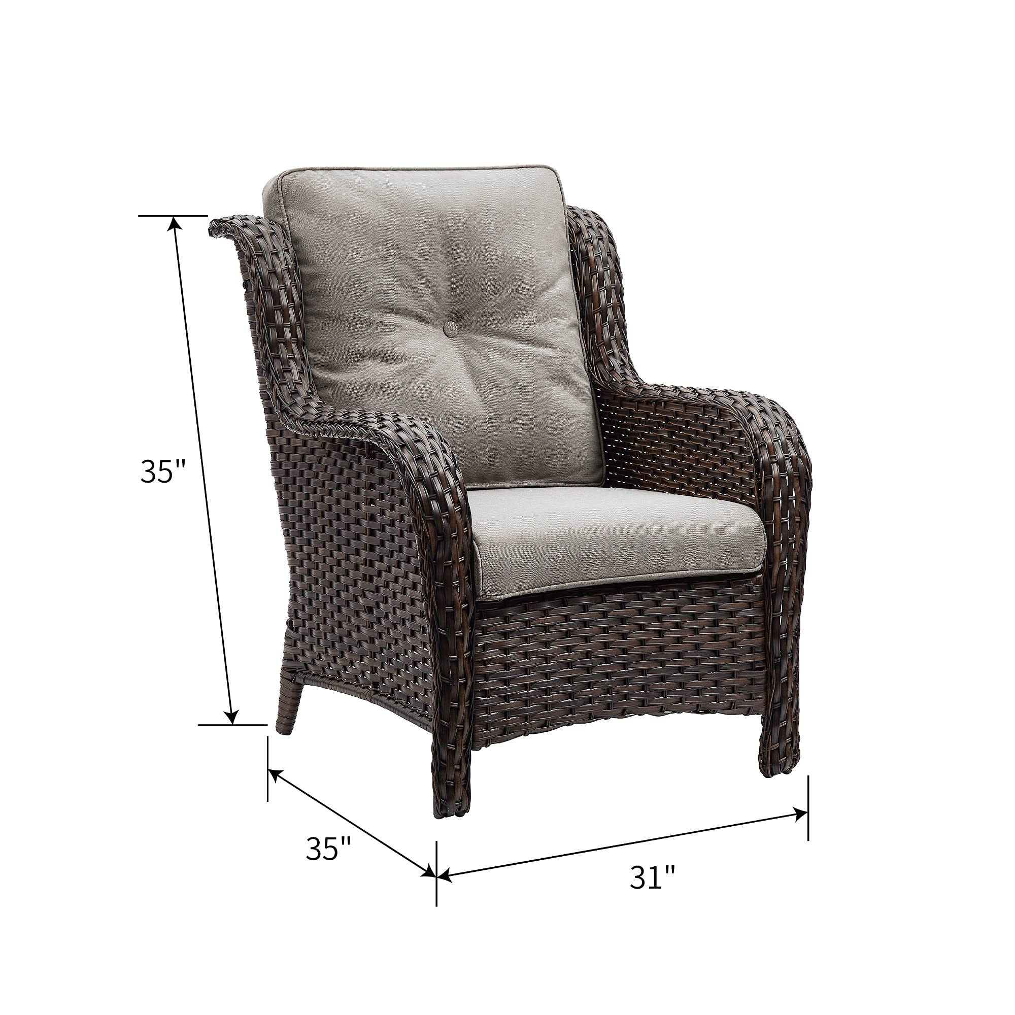 Outdoor Wicker Patio Chairs Set of 2 - Rattan Dining & Porch Chairs with High Back & Deep Seat, Brown/Grey - Perfect for Backyard, Garden & Poolside Relaxation