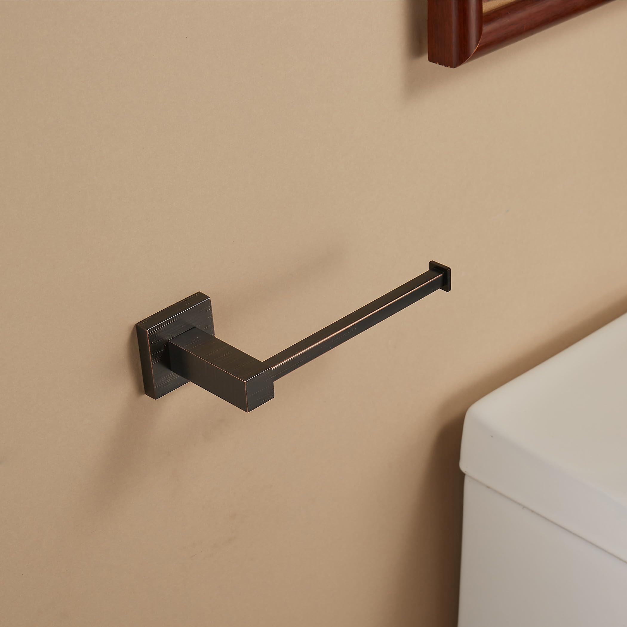 BigBig Home Bronze Toilet Paper Holder - Wall Mounted Bathroom Tissue Roll Holder with Oil Rubbed Black Finish - Square Design Bathroom Hardware Set - Perfect for Modern Homes, Apartments & Restrooms
