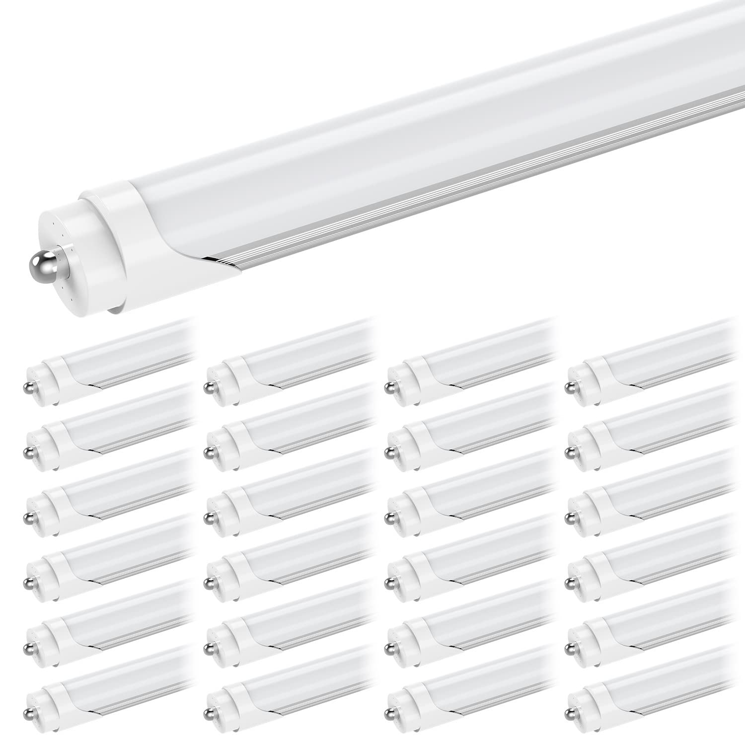 CNSUNWAY 8FT LED Light Bulbs 45W 5400LM 6000K Super Bright - FA8 Single Pin LED Tube with Frosted Cover, Ballast Bypass - F96T12 Fluorescent Replacement Bulbs (25-Pack) ETL Certified - Perfect for Warehouse, Garage, Office and Commercial Lighting