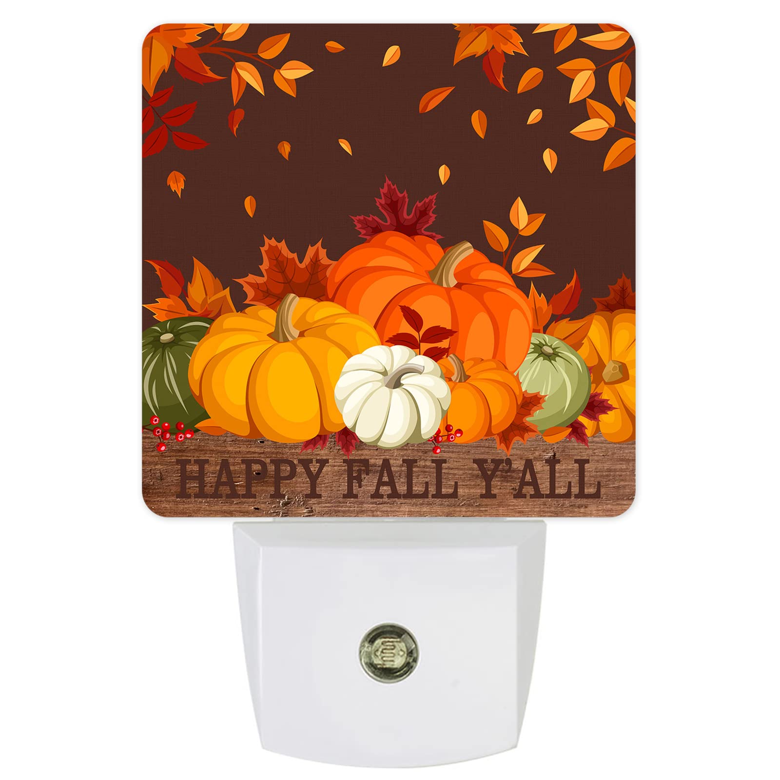 LED Night Light Plug in with Auto Sensor - Fall Thanksgiving Pumpkin Maple Leaves Brown Night Lamp for Bedroom, Bathroom, Hallway - Perfect for Kids Rooms, Nursery, Stairs & Power Outages