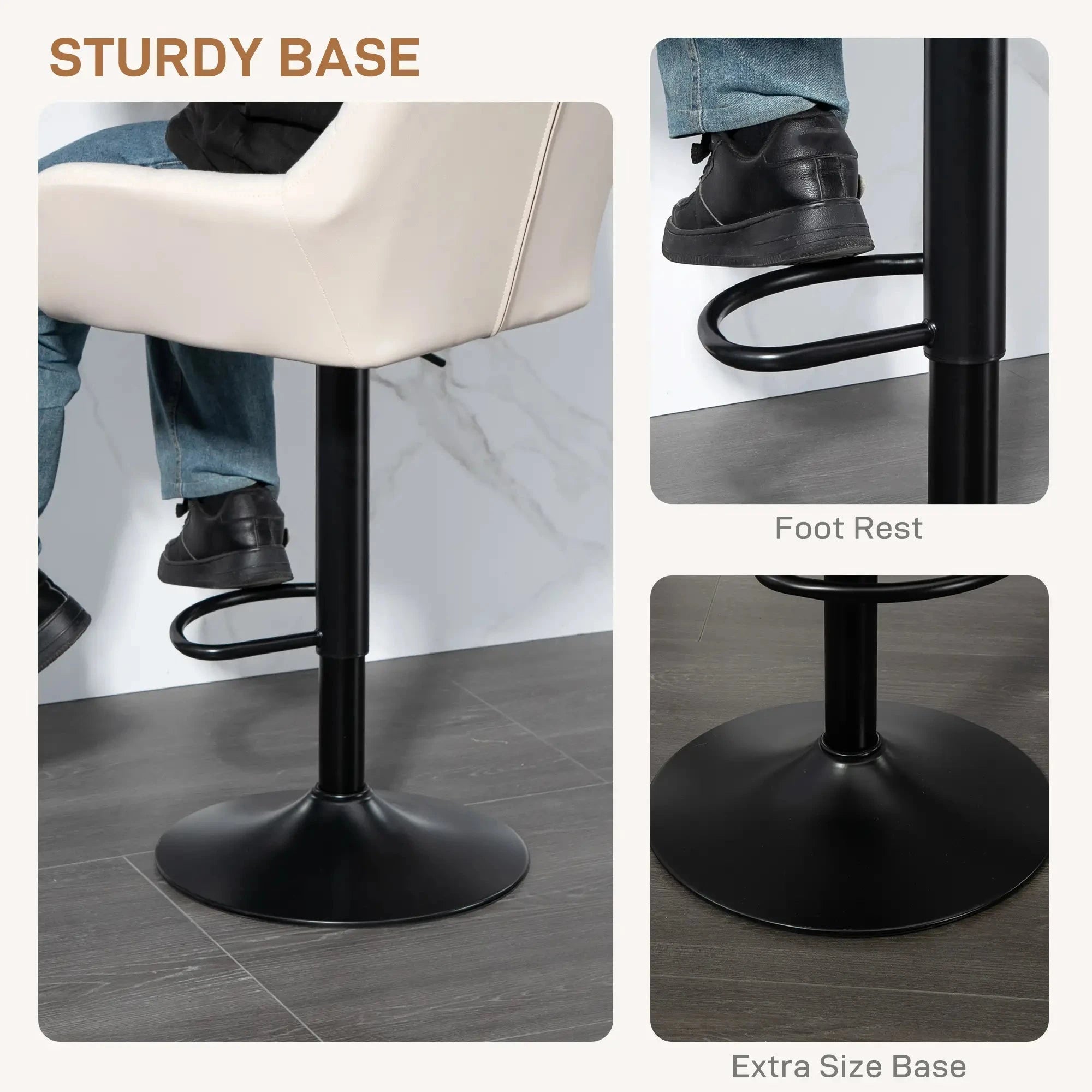 Swivel Adjustable Bar Stools (Set of 2) - Faux Leather & Linen Touch Fabric - 5 Color Options - Perfect for Kitchen Islands, Home Bars & Dining Areas
