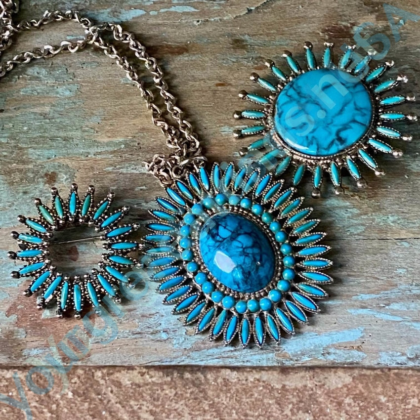 Vintage Costume Faux Turquoise Rosette Necklace for Women - Boho Chic Jewelry for Parties, Weddings & Everyday Wear