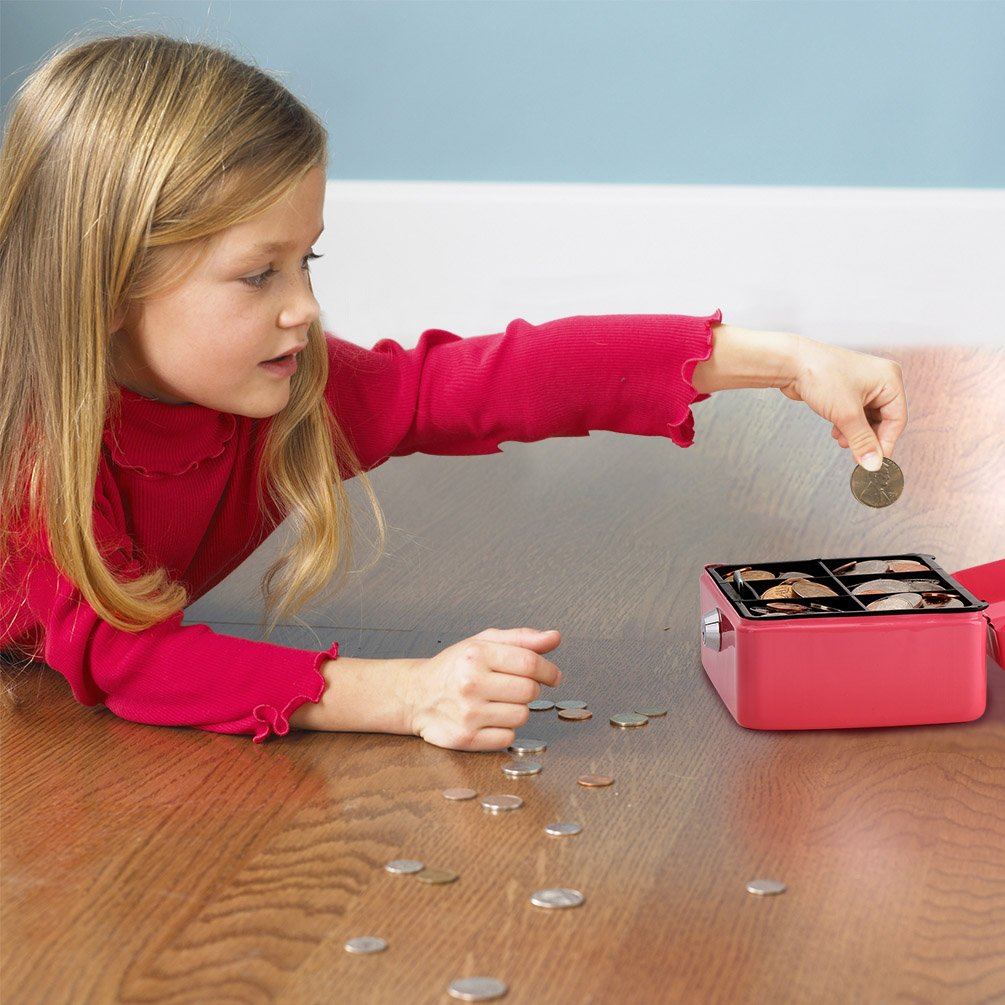 Pink Cash Box with Money Tray & Key Lock - 6