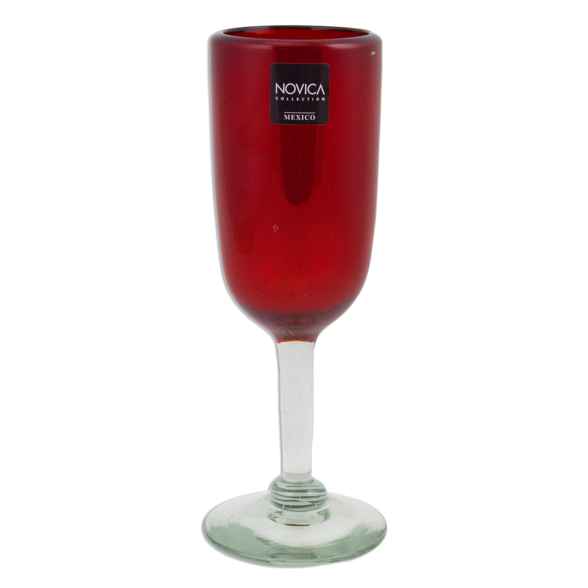 Hand Blown Recycled Glass Champagne Flutes - Set of 2 Red Wine Glasses 8.25