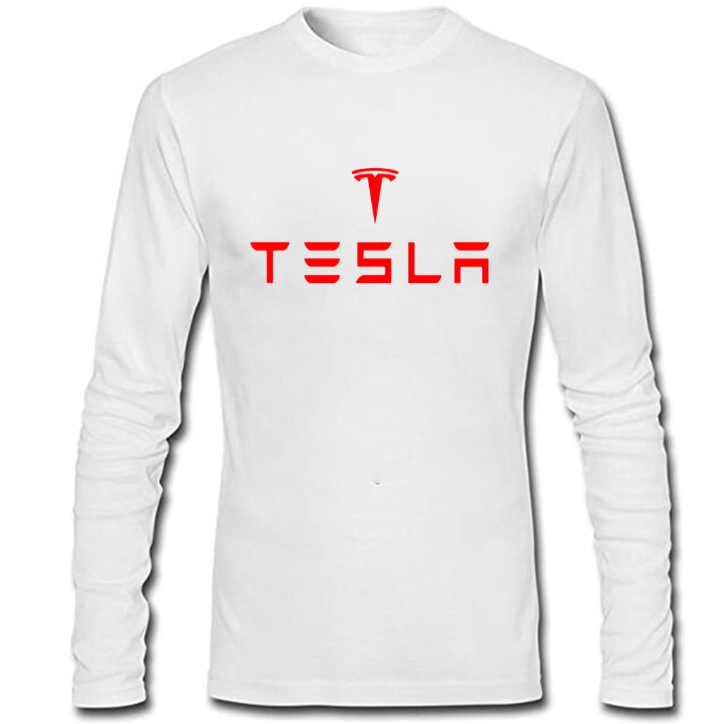 Funny Tesla Car Logo Men's Long Sleeve T-Shirt | Graphic Novelty Tee for Tesla Fans & EV Enthusiasts | Perfect for Casual Wear, Car Shows & Tech Events