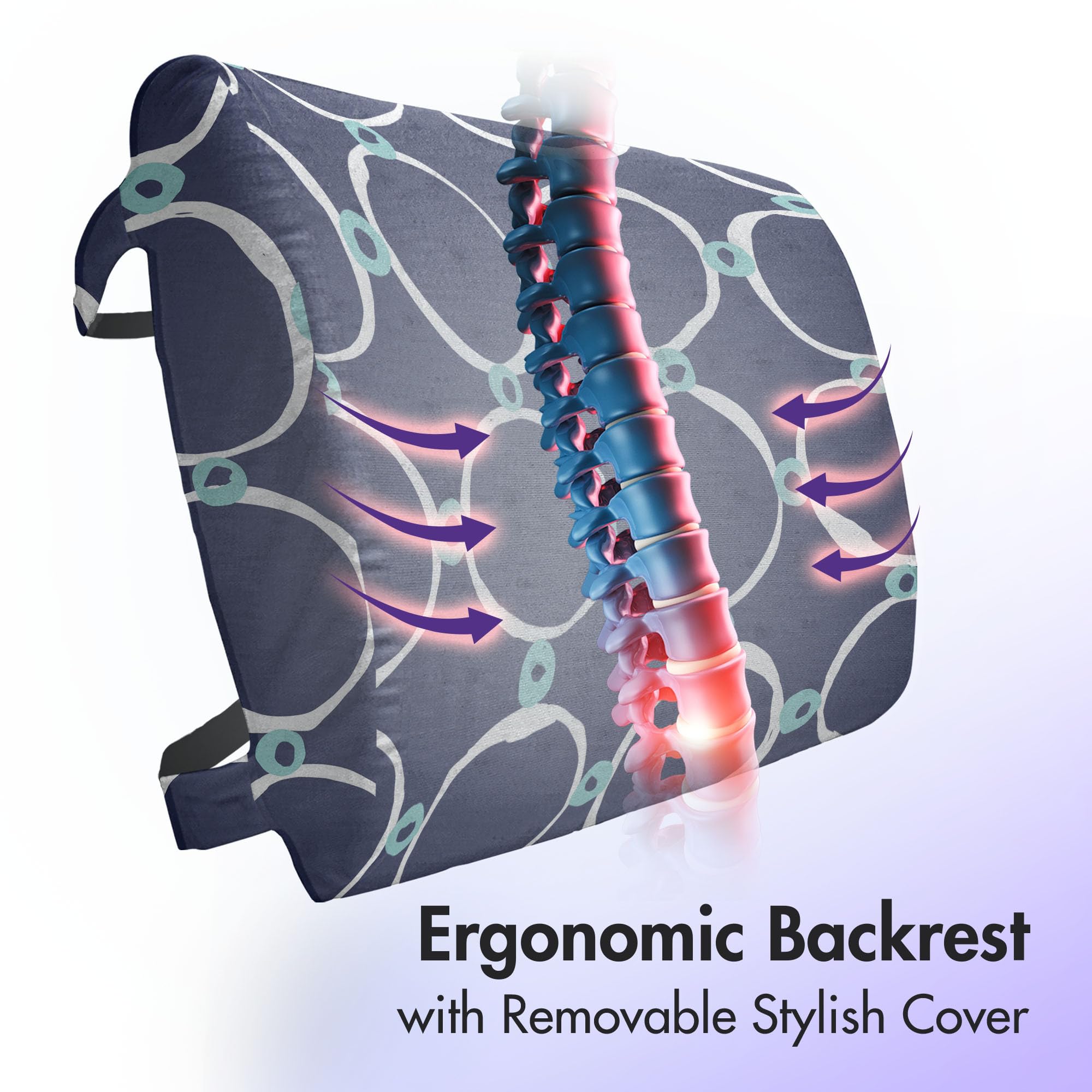 Ambesonne Abstract Lumbar Support Pillow - High Density Foam for Office Chairs & Car Seats - 14x13 Inches - Dark Violet Blue & White Geometric Design - Perfect for Back Pain Relief & Comfort While Working or Driving