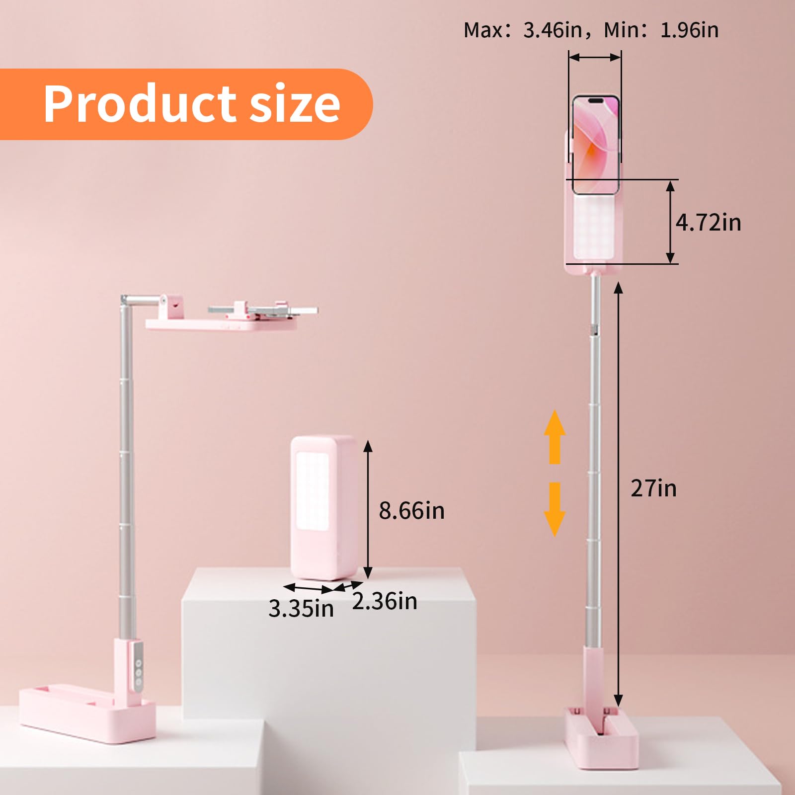 360° Rotating Extendable Selfie Stand with LED Light - Rechargeable Wireless Foldable Phone Holder for iPhone Android Smartphones - Perfect for YouTube/TikTok/Live Streaming/Vlogging & Video Calls (Pink)