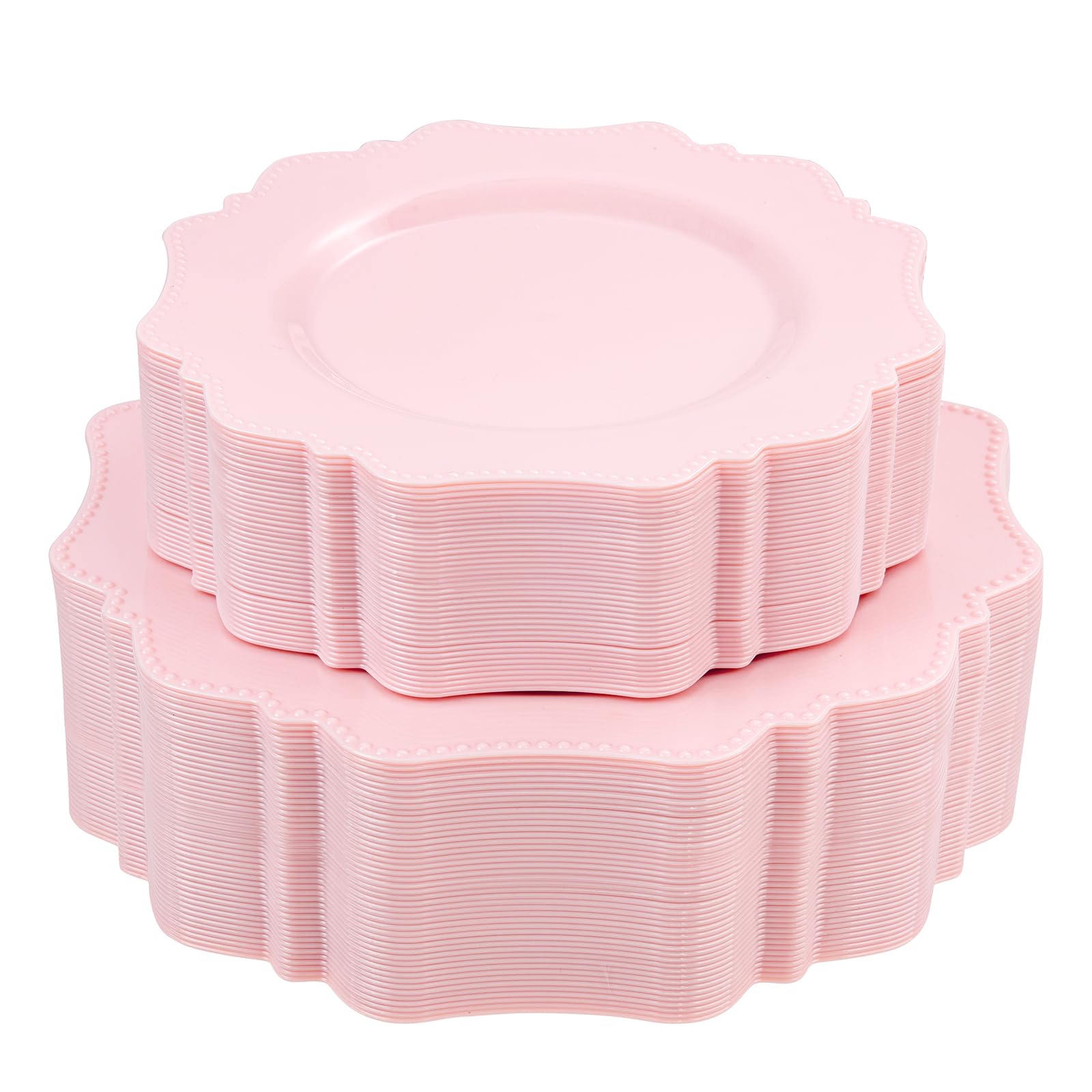 COLOSUS 60-Pack Pink Plastic Plates for Wedding, Birthday & Easter Parties - Dinner & Dessert Use