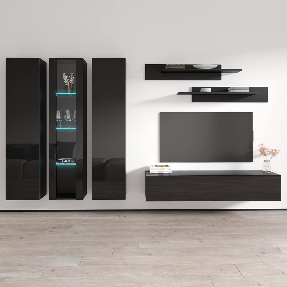 Modern Floating TV Stand with Storage & LED Lights - Wall-Mounted Entertainment Center Console for Bedroom & Living Room - Meble Furniture Fly C4 30TV Stand - Perfect for Small Spaces, Apartments & Home Theater Setup
