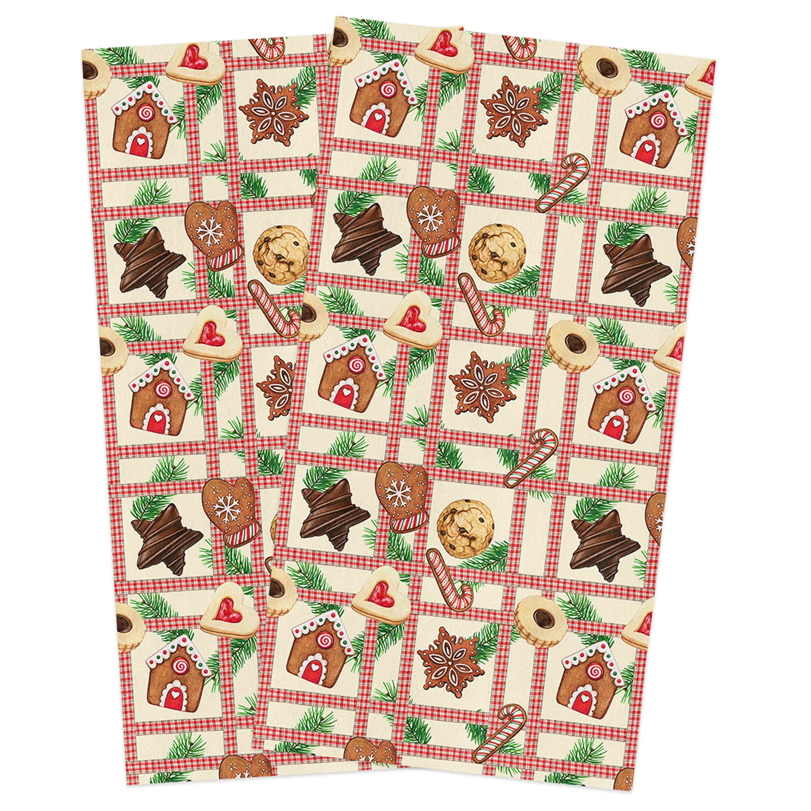 Super Absorbent Microfiber Kitchen Towels Set of 2 - Christmas Gingerbread Man Design, Soft Reusable Wash Cloths for Dishes, Fast Drying Watercolor Stripes Plaid Pattern - Perfect for Kitchen Cleaning, Bathroom Decor & Holiday Gift Giving