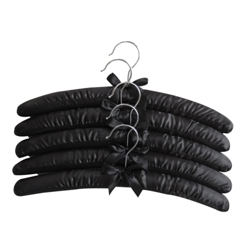 15 Inch Large Satin Padded Hangers for Wedding Dresses & Delicate Clothing - 5 Pack Black Silk Hangers - Perfect for Bridal Gowns, Suits, Blouses & Luxury Garment Storage