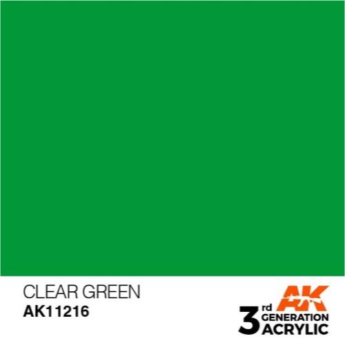 AK Interactive AK11216 Clear Green Acrylic Paint - 17ml Bottle (3rd Generation) for Model Kits, Miniatures & DIY Crafts