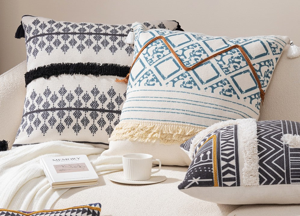 Bohemian Decorative Throw Pillow Covers 18x18 Inch - Geometric Pattern Square Pillow Cases for Sofa, Bed, Couch - Soft Cotton Home Decor Accent Pillows for Living Room, Bedroom & Dorm
